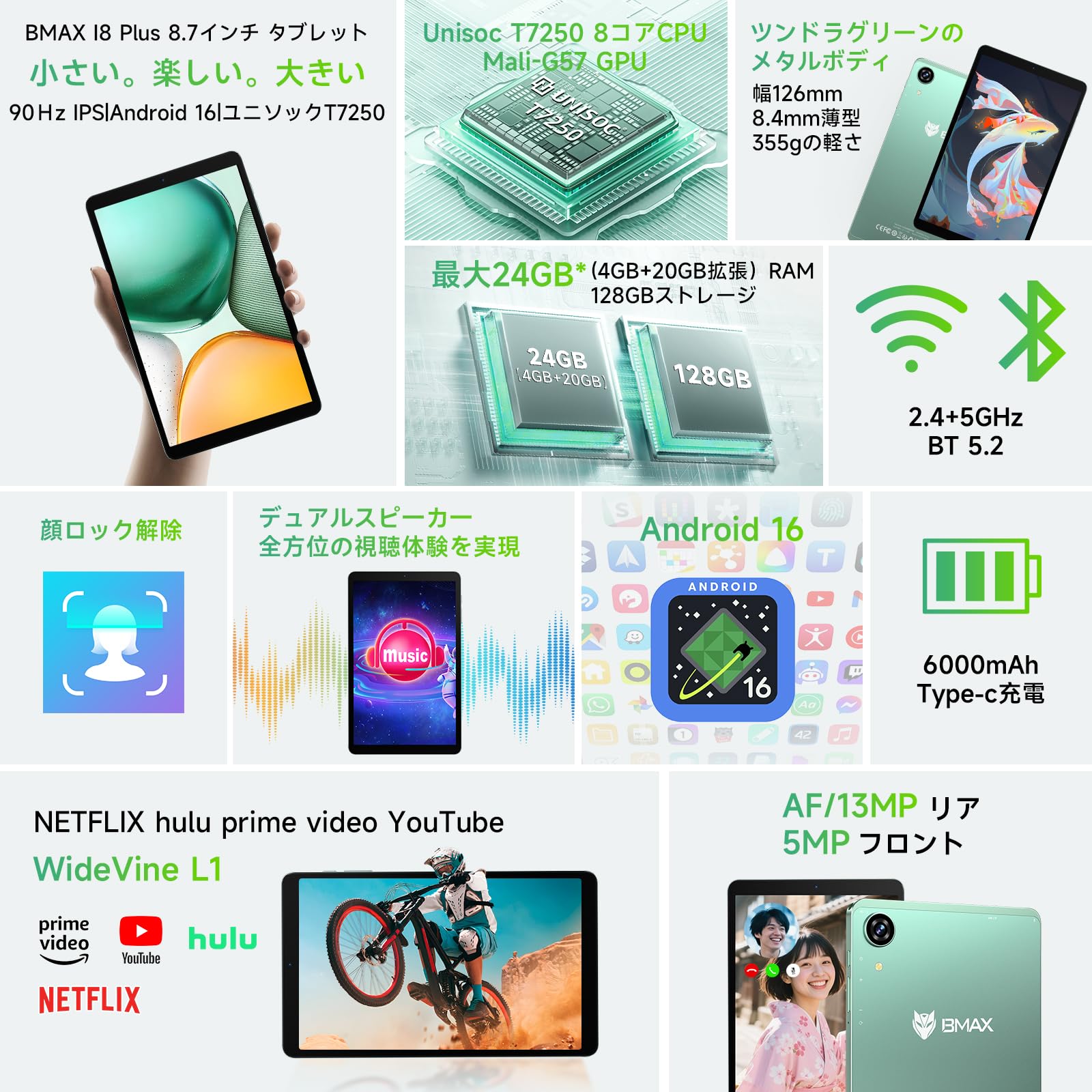 Bmax I8 Plus 8.7インチ Android16 タブレット