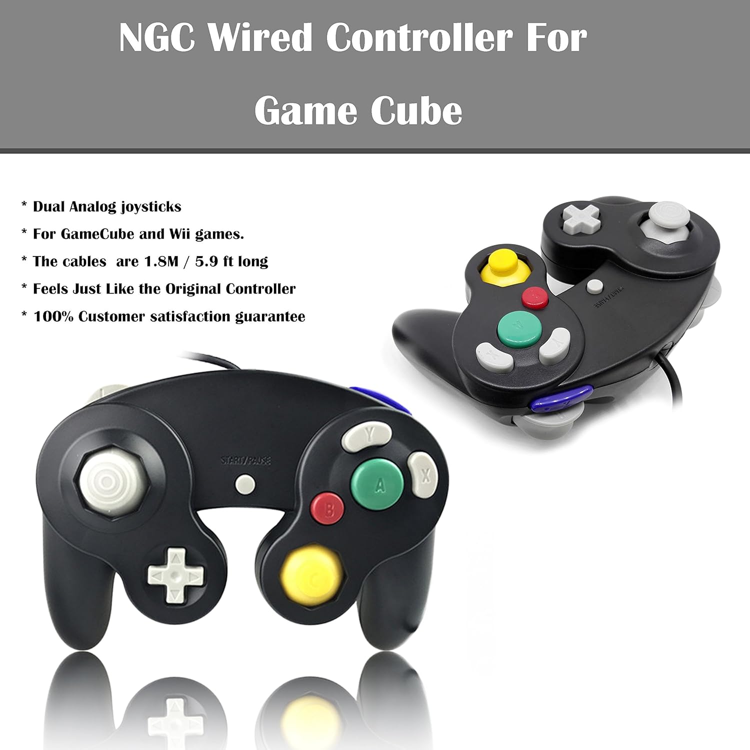 2 Pack Classic Wired Gamepad joystick Controllers for Wii Game Cube Gamecube (Black and Black)