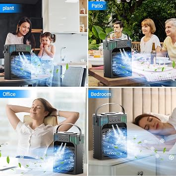 Portable Air Conditioners,4-in-1 Evaporative Air Cooler with 3 Speeds, 3 Modes & 7 LED Light Cooling Fan with Remote, 2-8H Timer, 1200ML Personal Mini Air Conditioner for Bedroom and Office