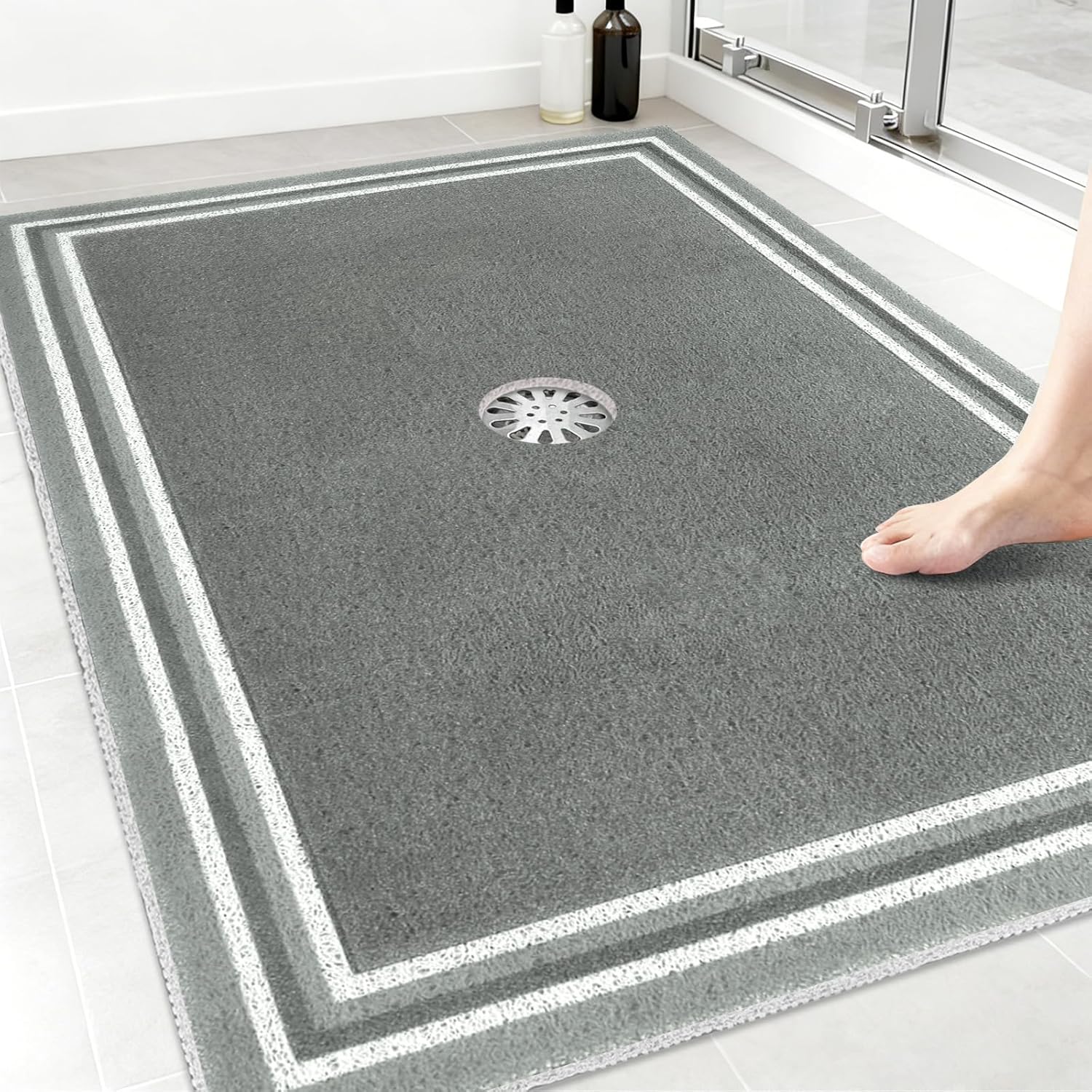 Shower Mat Non Slip: 47x32 Inch Extra Large Shower Mats for Inside Shower, Anti Slip Shower Floor Mat, Loofah Shower Stall Mats for Elderly, Non Slip Shower Mat with Drain Hole in Middle