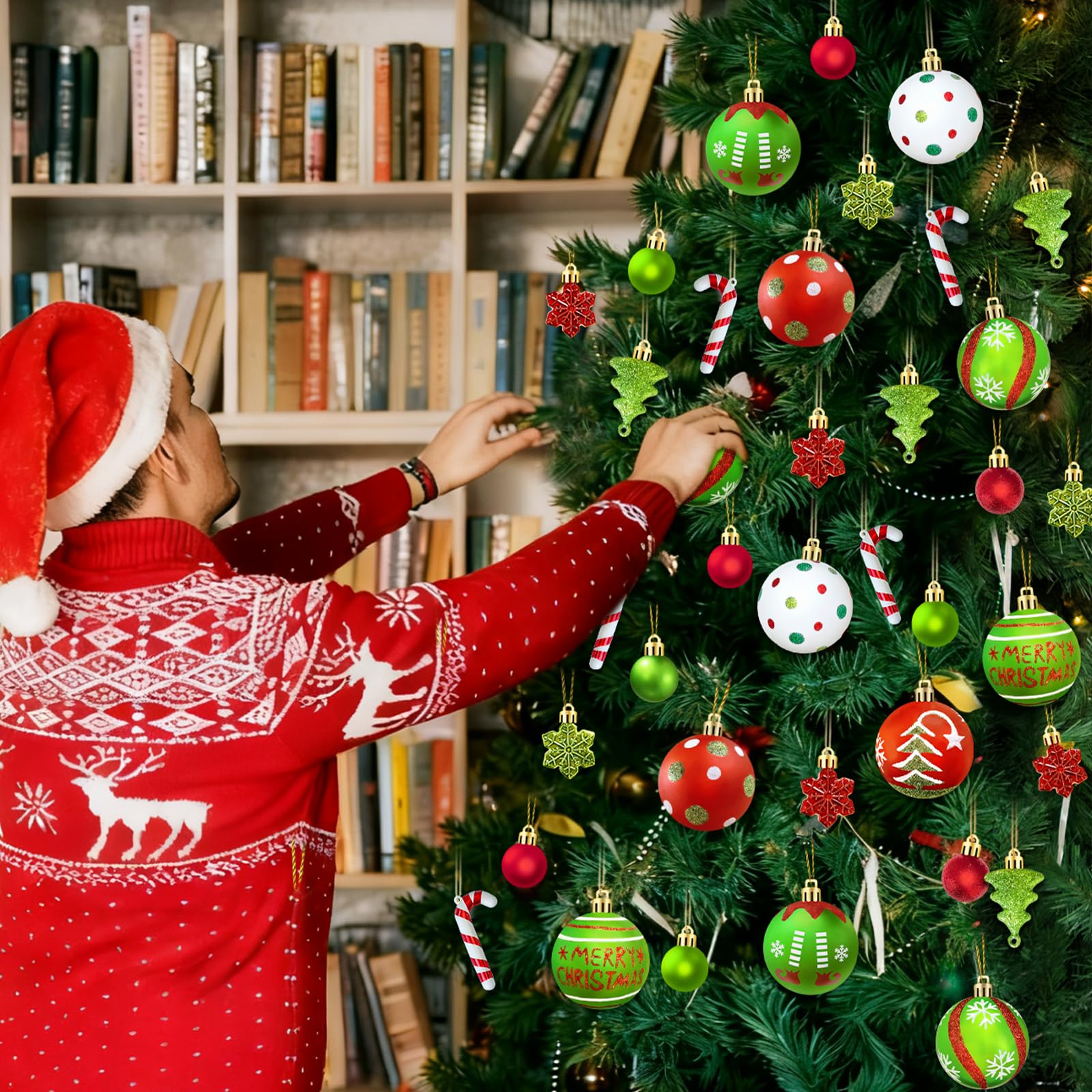 46 adornos de bolas de Navidad, rojo y verde