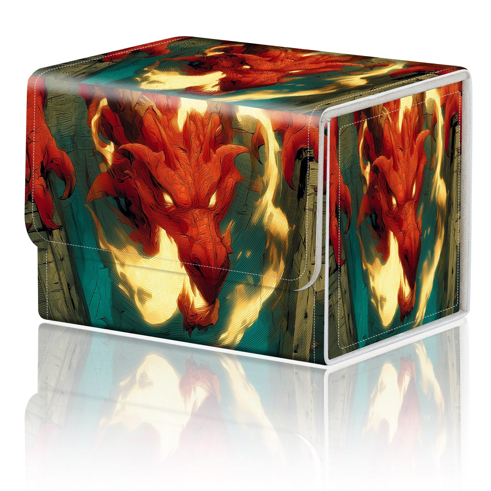 Card Game Storage Box for TCG Deck Box MTG Card Box Organizer Trading Card Case Commander Deck Box TCG Card Storage Box Magnetic Closure Creative Pattern Up to 200 Cards, The Fiery Red Dragon — image 1