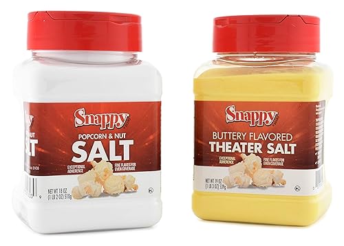 Snappy White Popcorn Salt and Buttery - Sal de palomitas de maíz con sabor a mantequilla, 18 onzas, 2 unidades