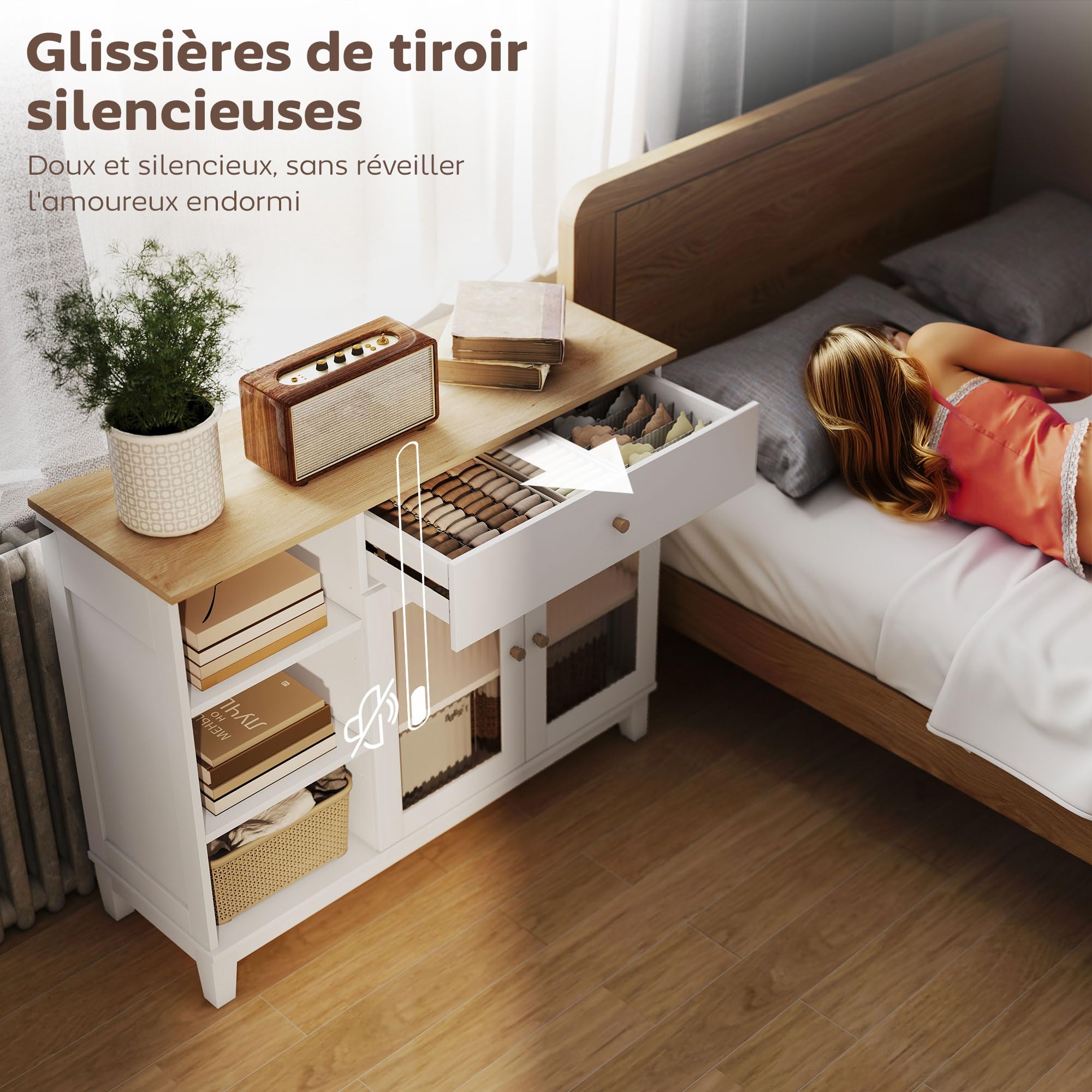 HOMCOM Buffet Salon Meuble de Rangement Placard 100 x 35 x 80,3 cm Blanc