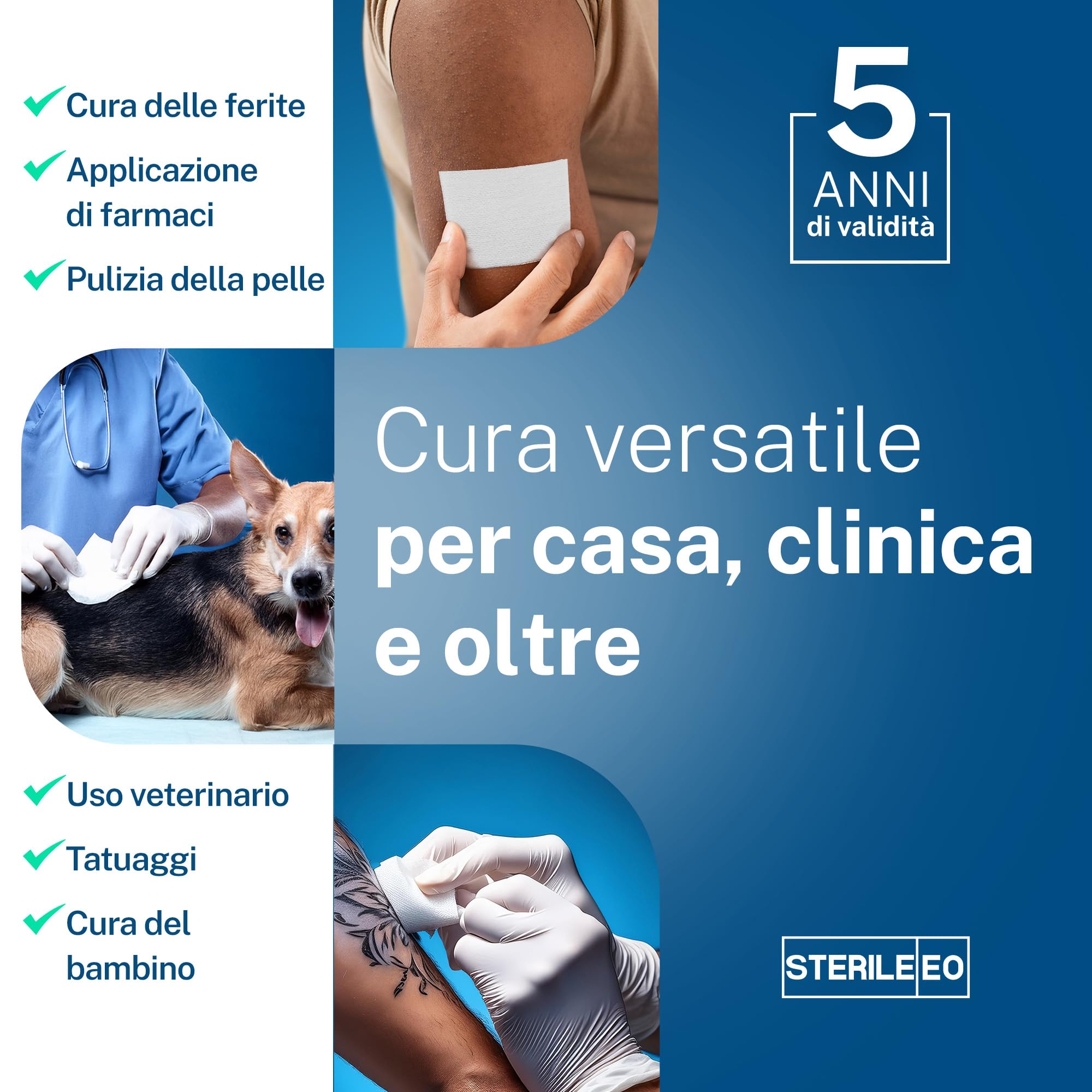 Garze Sterili 10x10 cm 100 pezzi | Garza in tessuto non tessuto per medicazione | Morbide, assorbenti e senza pelucchi