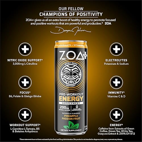 ZOA+ PreWorkout SugarFree Energy Drink, Pineapple
