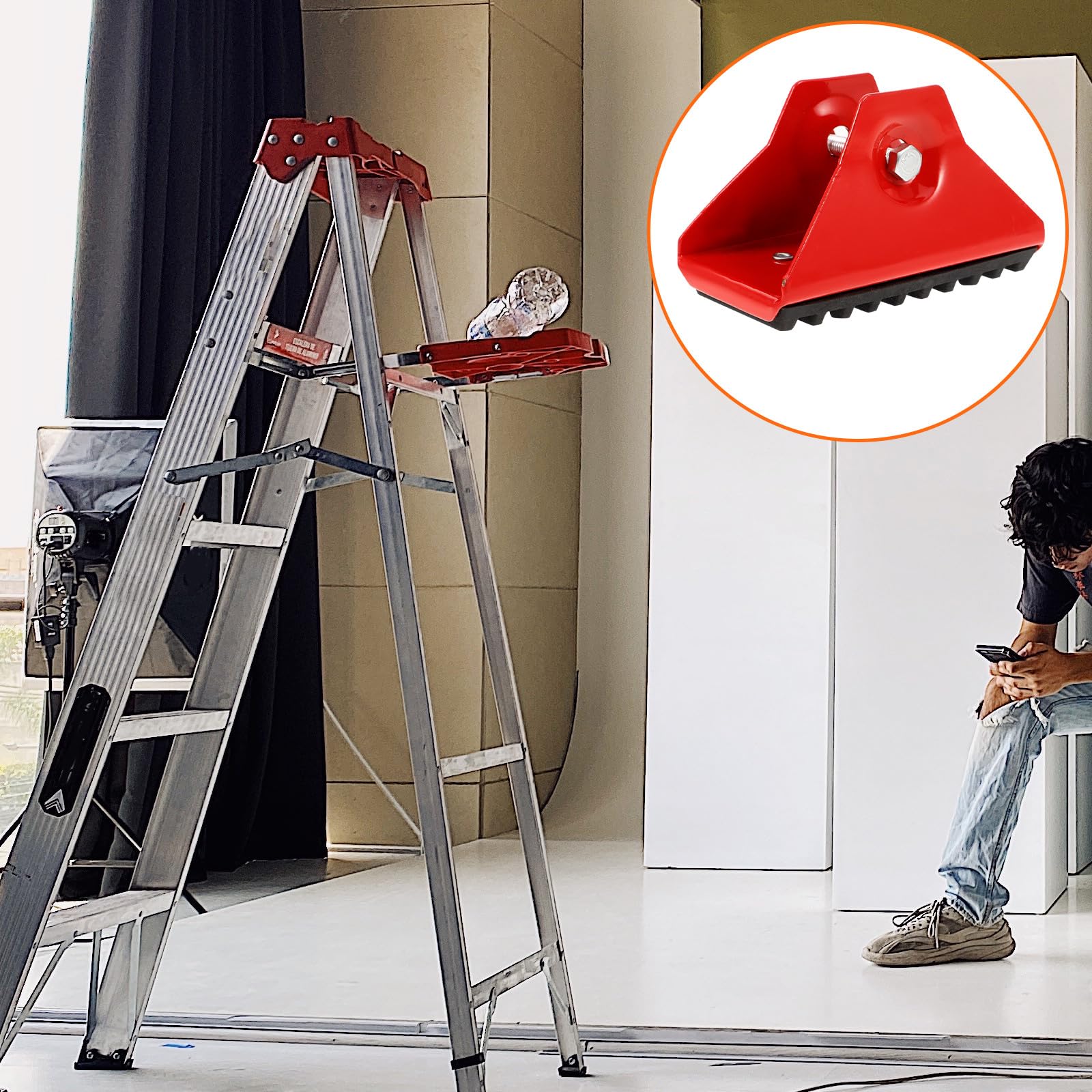 CHILDWEET 2 Pezzi Piedini per Scala Antiscivolo Rosso in Lega di Alluminio Design Flessibile e Gomma per Sicurezza su Terreni Irregolari, Interno ed Esterno