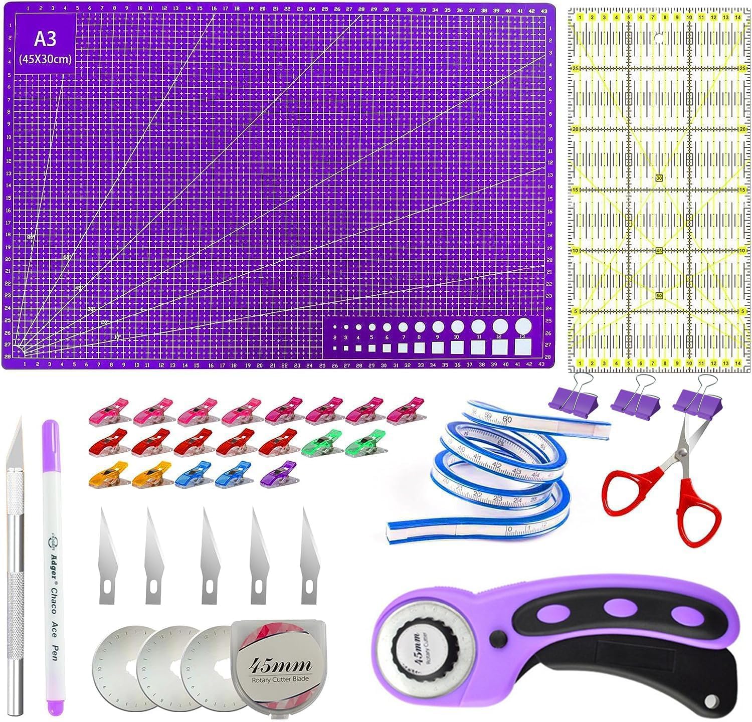 Rotary Cutter Set, 38PCS 45mm Rotary Fabric Cutter Wheel