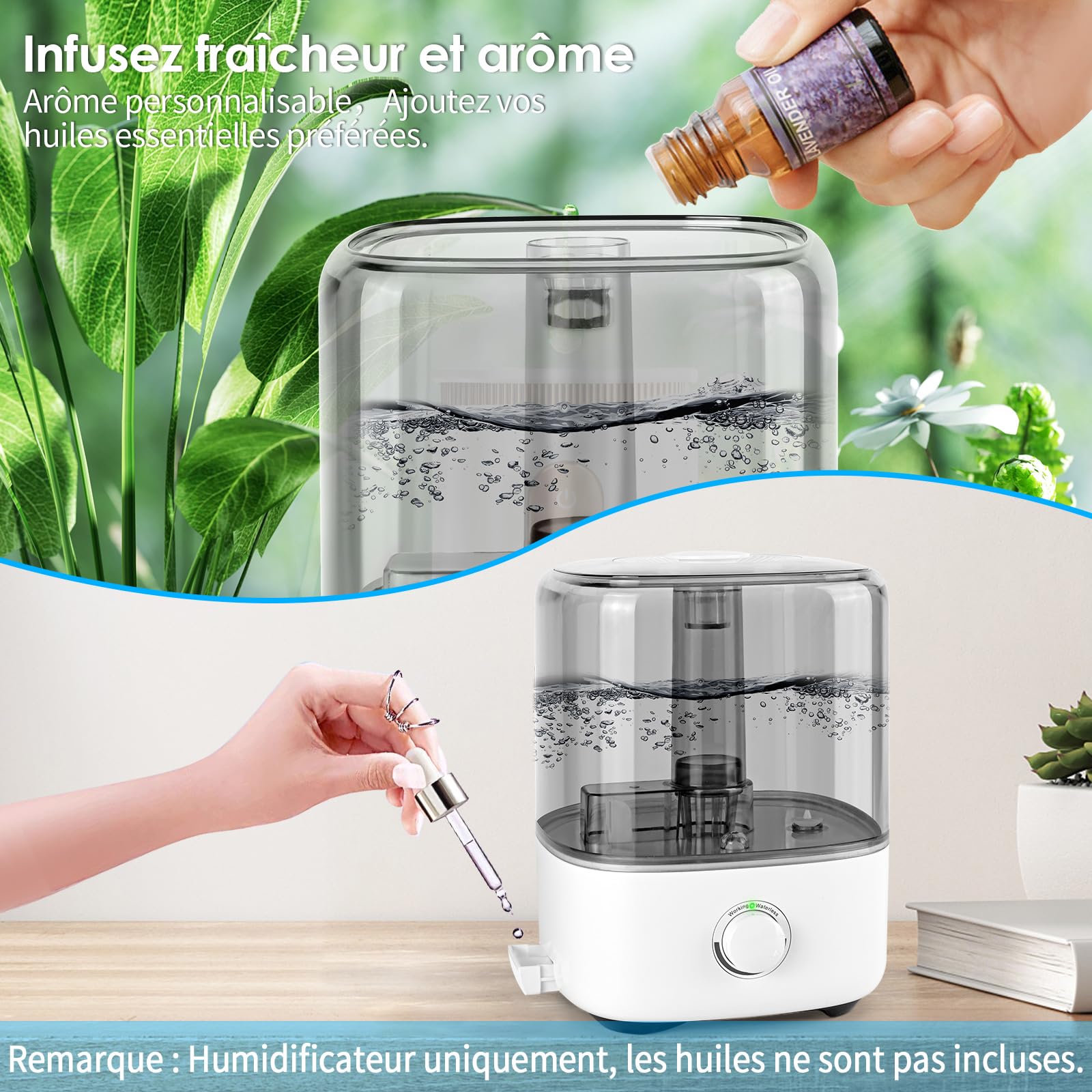 Humidificateur d'air Chambre 5L, Vankarr Ultrasons 28dB Silencieux Humidificateurs d'Air Bébé Top-Fill humidifier d'air pour Chambre Bureau, Enfants et Plantes, BPA Free,Arrêt Automatique
