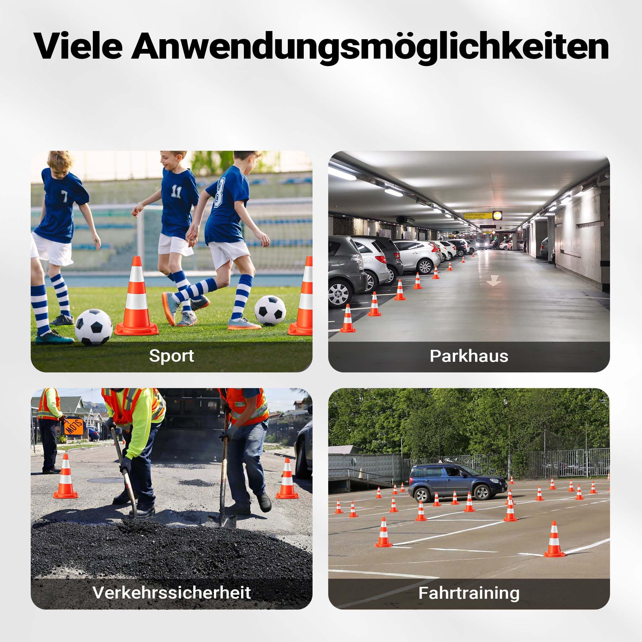Wiltec Cônes de signalisation 50 cm de haut, lot de 6 pièces, cônes de signalisation pour sécuriser, pylônes réfléchissants en PVC robuste pour chantiers