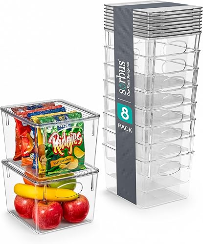 Sorbus Contenedores de almacenamiento medianos de plástico con tapas, para organización de cocina, organizadores de despensa y almacenamiento,