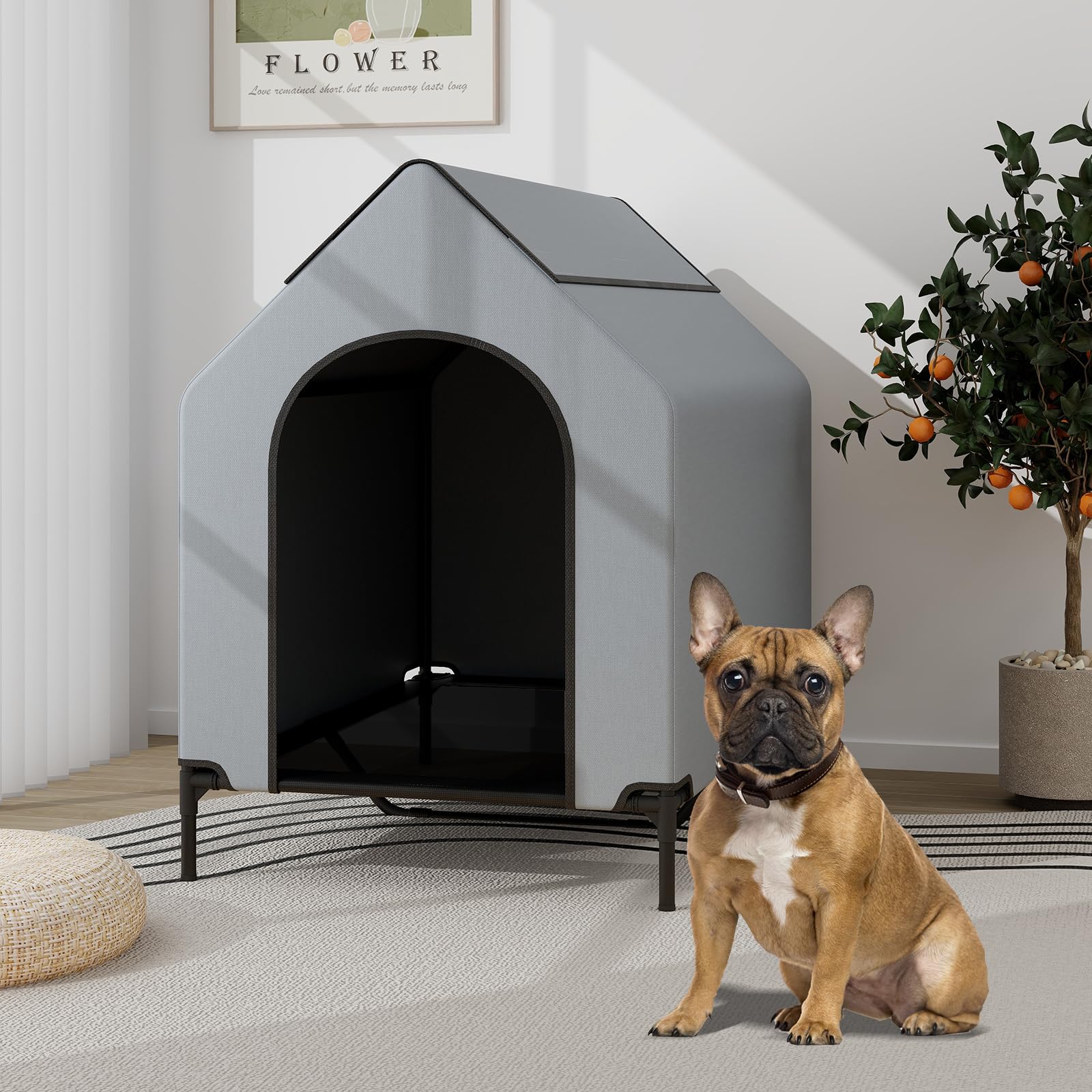 COSTWAY 2 en 1 Niche pour Chien Exteriéur Intérieur, 75x110x106 cm, Fenêtre Ventilée, Housse Amovible, Chenil pour Chien Exterieur, Tissu Oxford, Base Surélevée, pour Moyen Grand, Capacité 40 kg