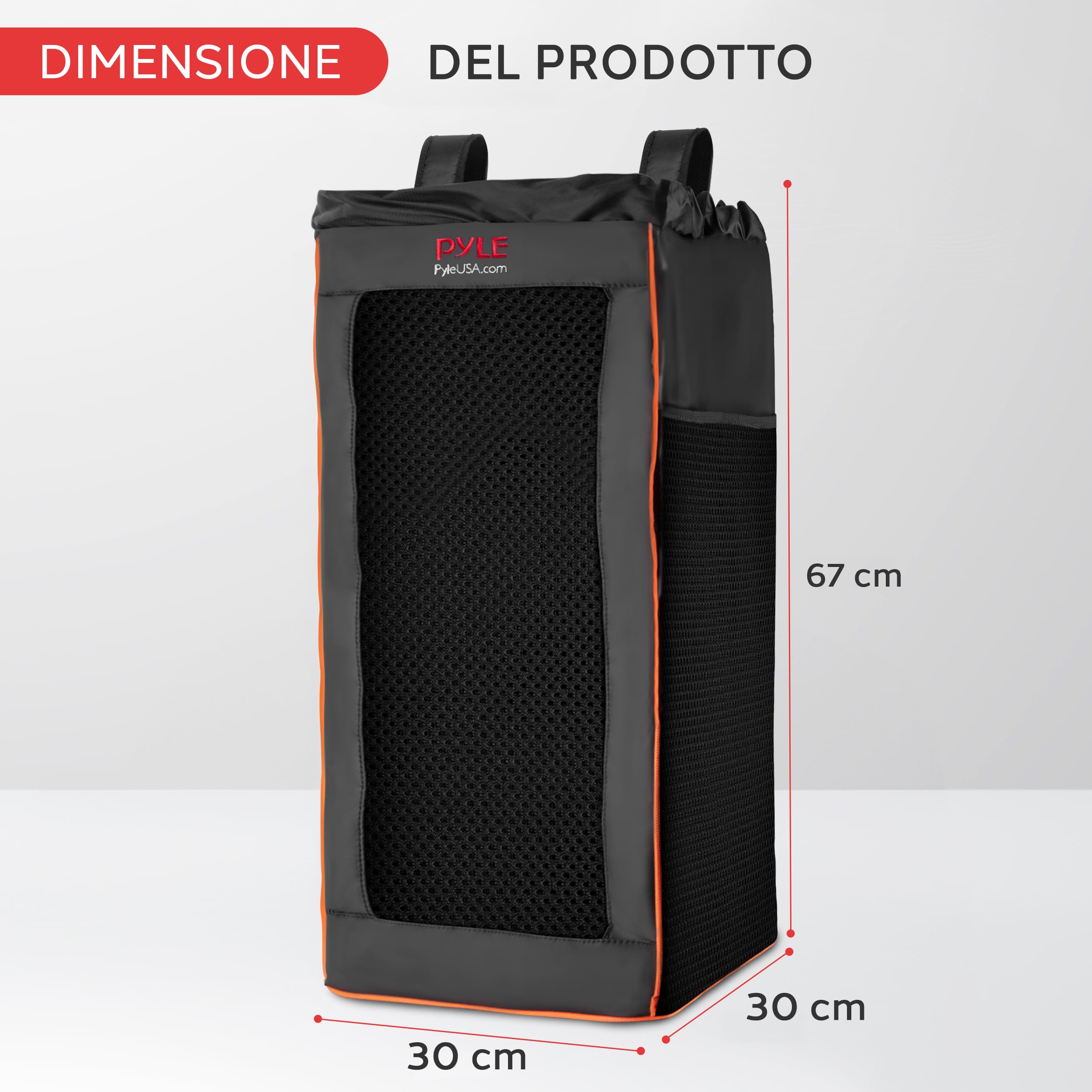 Pyle Borsa Portatile Impermeabile Custodia Antistrappo con Spallacci Regolabili Tasche Laterali e Chiusura a Coulisse 30x30x67 cm per Cassa Bluetooth, Altoparlante Portatile, Speaker