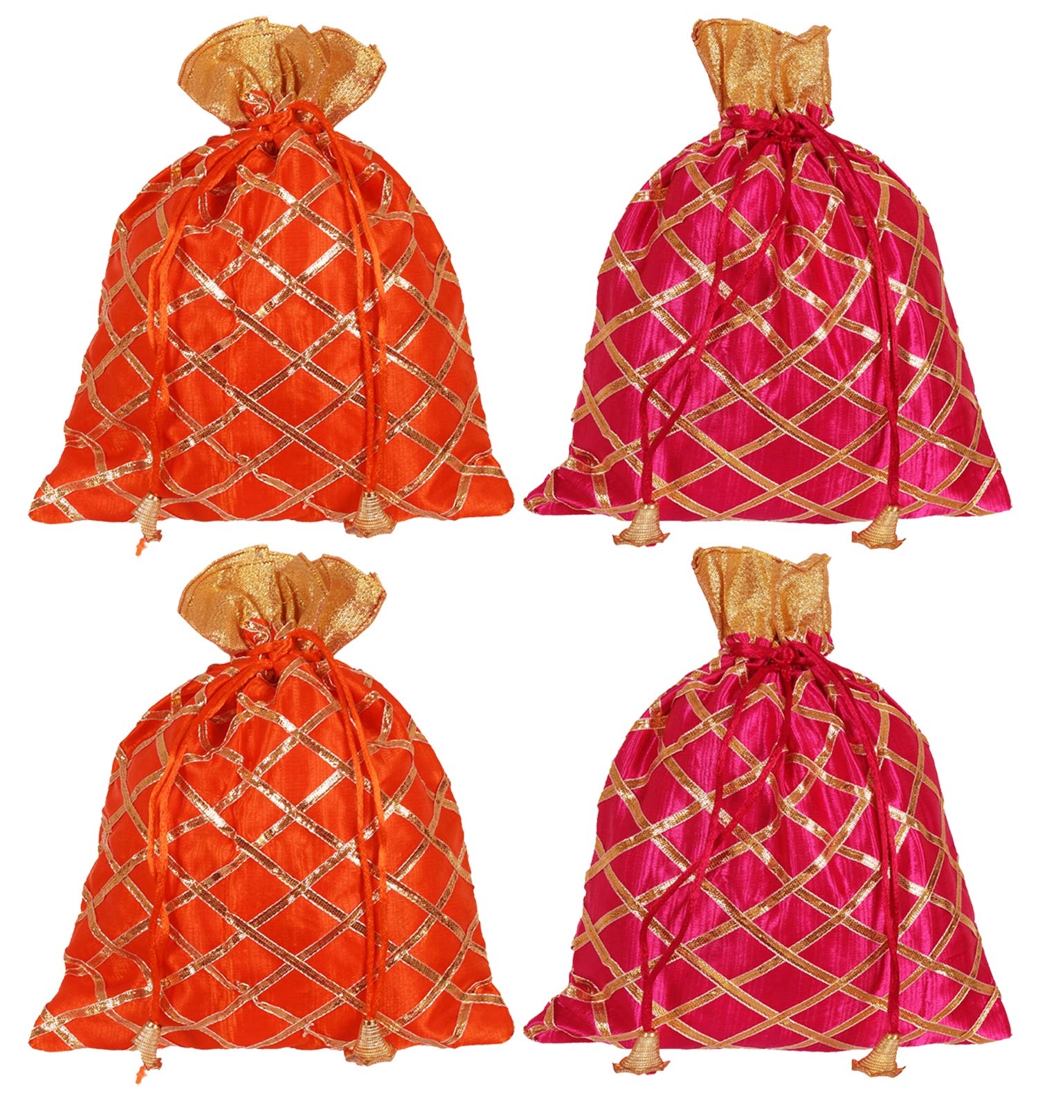 Kuber Industries Potli Bags Handbags for Women Gifting Wristlets for Wedding, Festival, Kitty Subh Shagun-Pack of 4 (Orange & Pink) (B0971F8TT6) Amazon Price History, Amazon Price Tracker