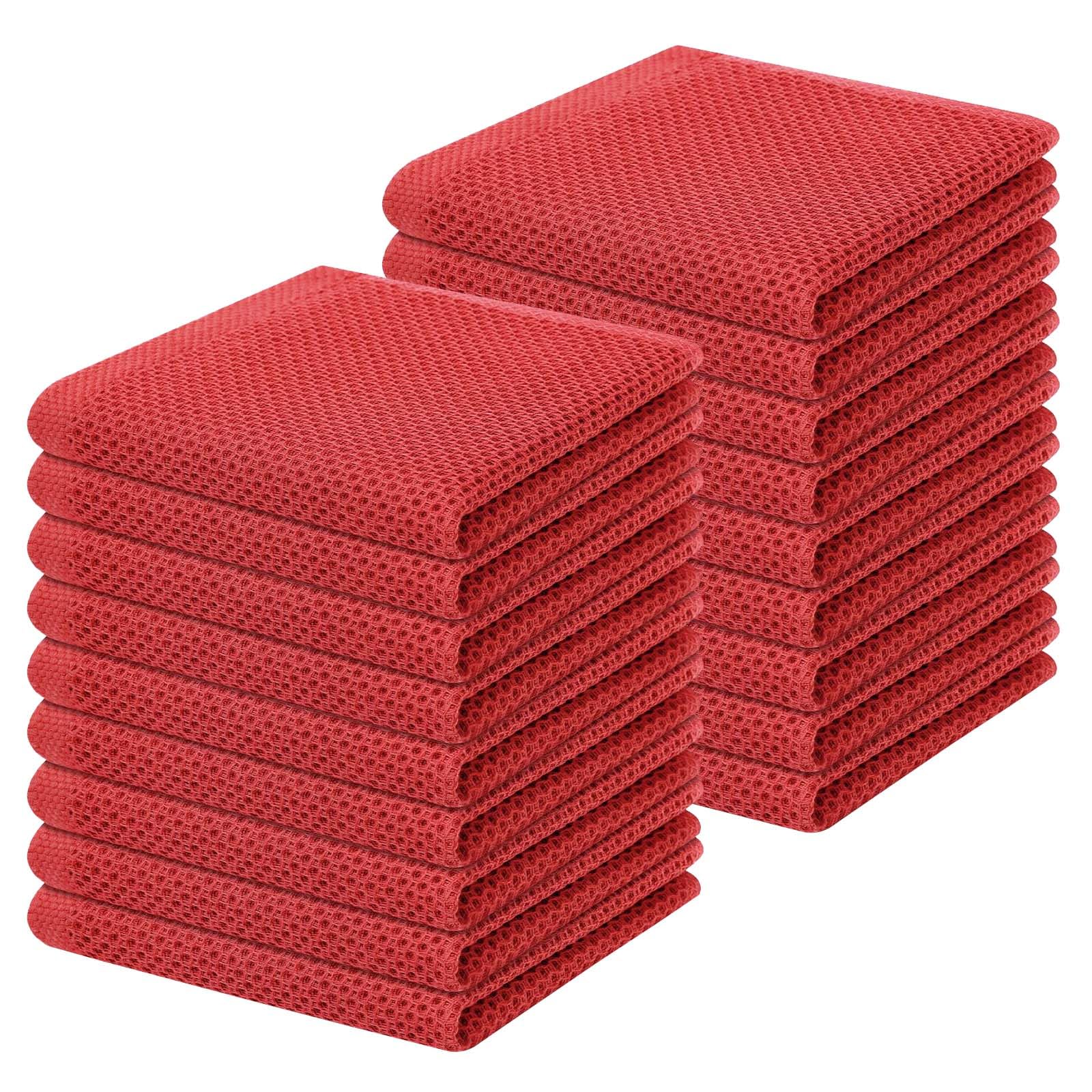 Homaxy 100% Cotton Waffle Weave Kitchen Dish Cloths 18-Pack, Brick Red