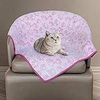 Vista 8 de Manta rosa para gatitos para camas de gatos, franela rosa con lindo estampado de patas, 24 * 32 pulgadas, manta para perritas, necesidades