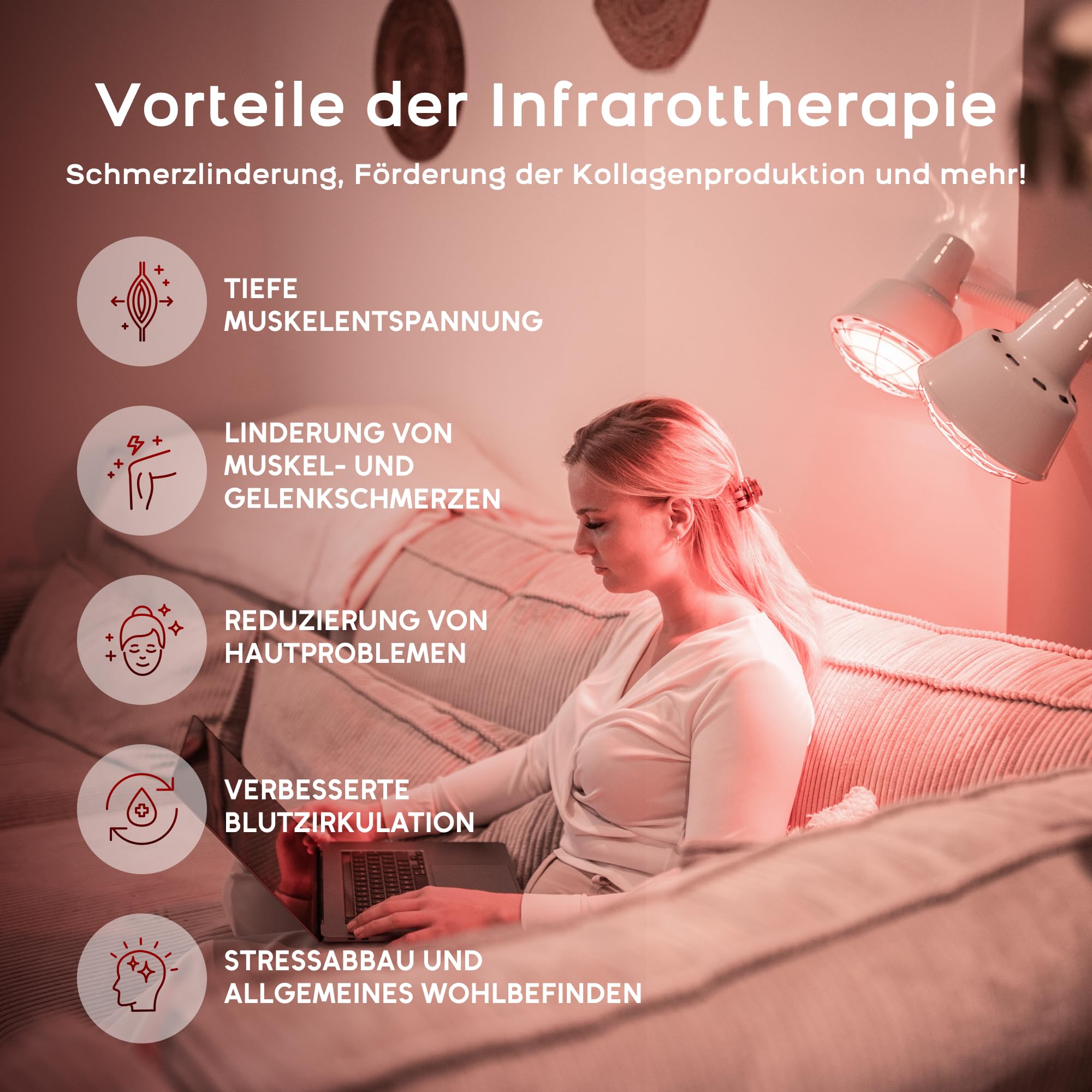 Infrarotlampe | Doppel – Rotlichtlampe 2 x 300Watt | Wärmelampe| Infrarotlichtlampe | 360° Verstellbar mit Rädern | Infrarottherapie | Rotlichtstrahler | IR-A | Kurzwellige Strahlung