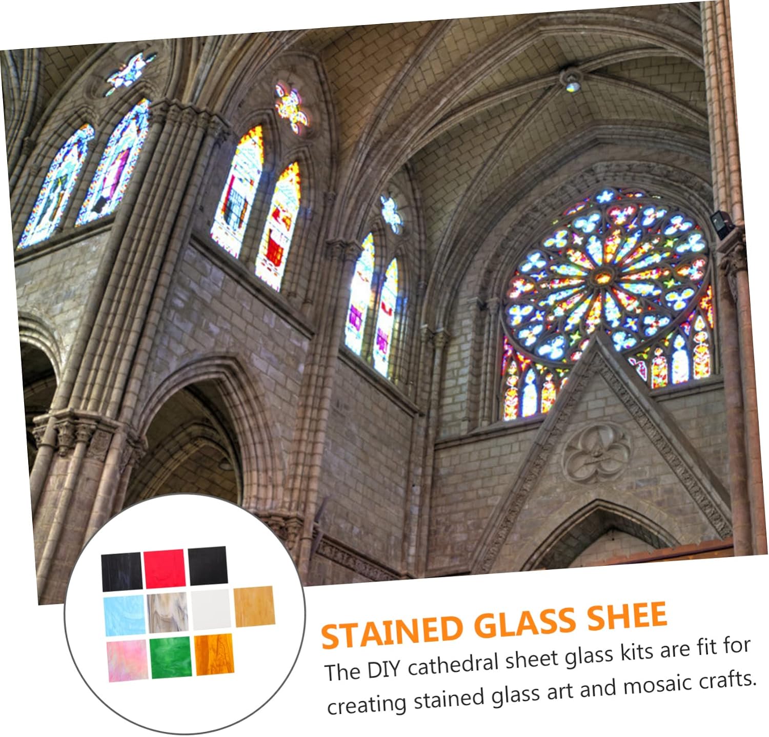 10Pcs DIY Stained Glass Sheets for Church Art Iridescent Colored Glass Tiles for Crafts and Home Decor