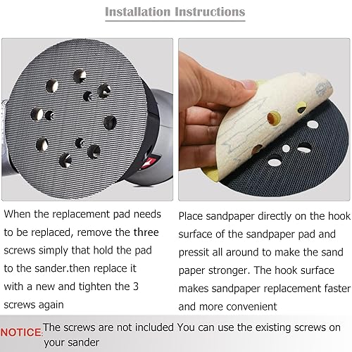 Miniatura 4 de Paquete de 2 almohadillas de lijadora de repuesto de 5 pulgadas para lijadora de cable Porter, almohadillas de lijado de gancho y bucle de 5