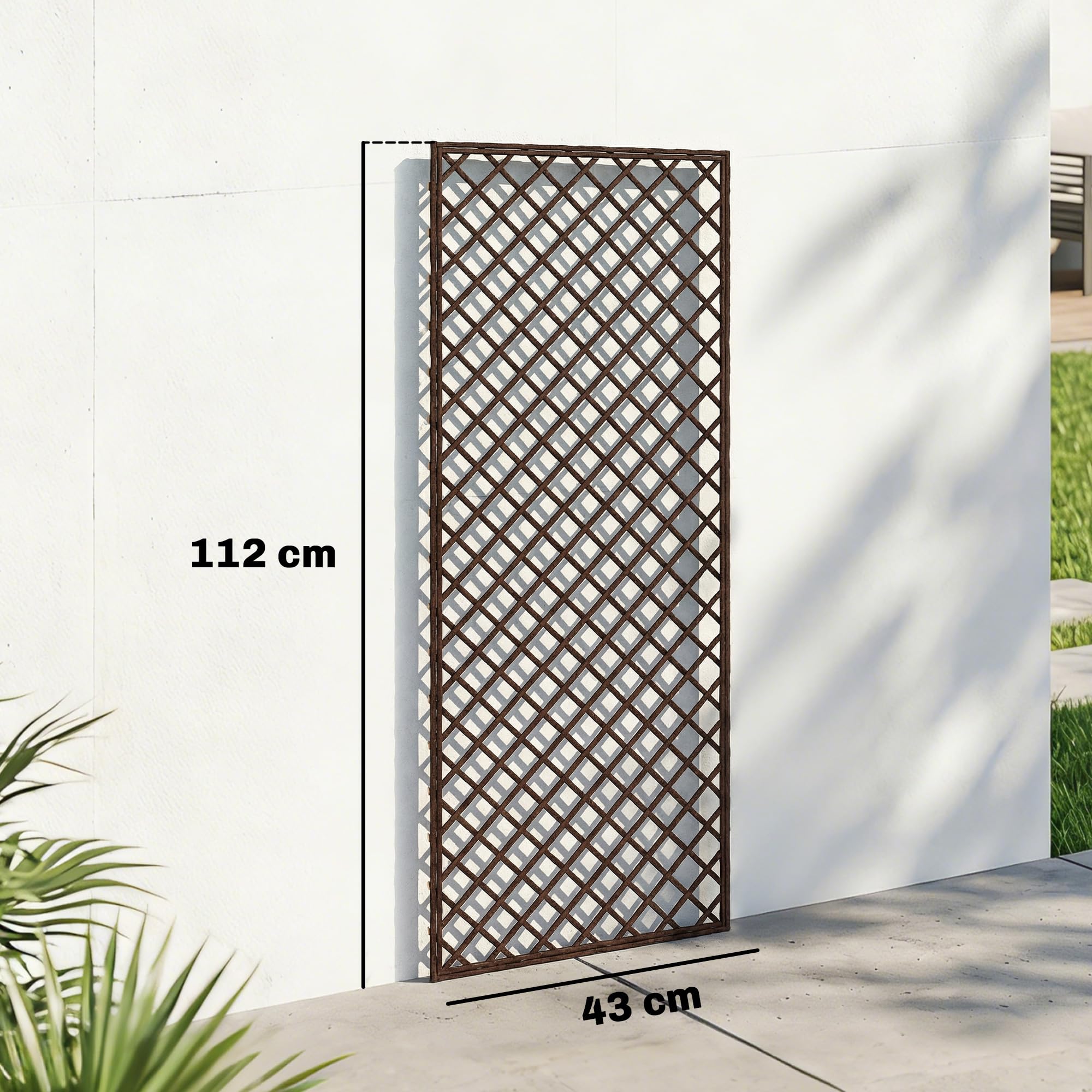 Outsunny Juego de 3 Enrejados de Jardín de Mimbre, Soportes para Plantas Trepadoras con Parte Superior Plana, para Frutas, Verduras, Flores, Decoración Exterior para Patio, 43x112 cm, Madera Natural