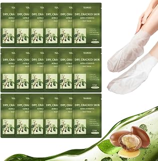 TEAWOO 18 Pairs Moisturizing Foot Masks: Shea Butter, Jojoba Oil, Vitamin E & Urea for Cracked Heels & Dry Feet Repair