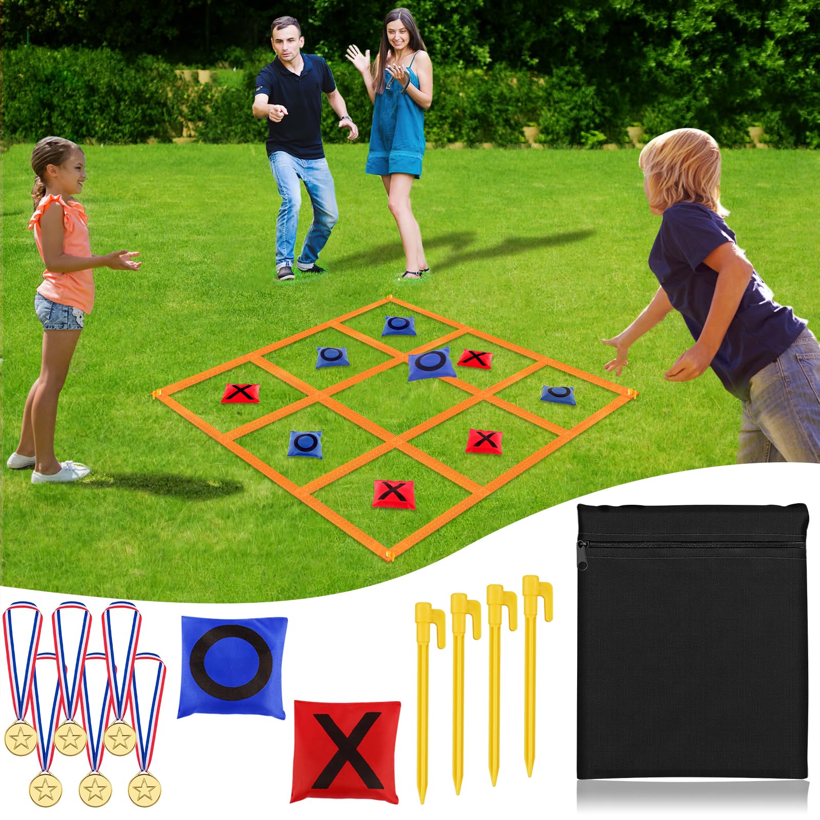 Outdoor Giant Tic Tac Toe Games for Adults and Kids, 4 Ft X 4 Ft Portable Tic Tac Toe Bean Bag Toss Game, Lawn Yard Game for Camping Family Reunion Carnival Field Day