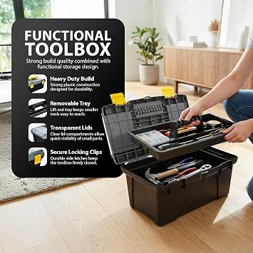ZENO 3 Piece Plastic Toolbox Organiser Set | 10 13 16 Inch Tool Boxes Plastic Portable Tool Box Set | Tool Box Organiser with Extra Storage Tray for Home Tools | Nails and Pins | Utility Toolbox