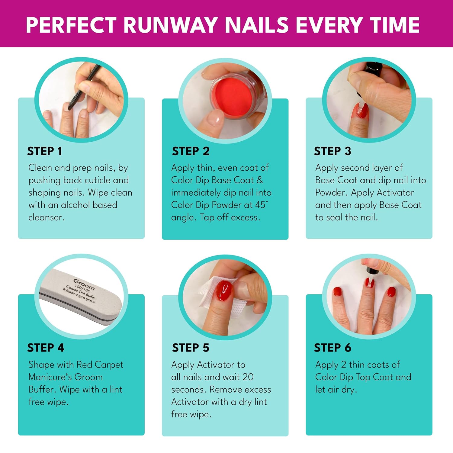 RC Red Carpet Manicure Color Dip Bundle Glitter – Vibrant Dipping Powder Set, 0.3 oz Each – Easy to Use, No UV/LED Needed, Non-Irritating Formula, Salon Quality Nails at Home, 6pcs.