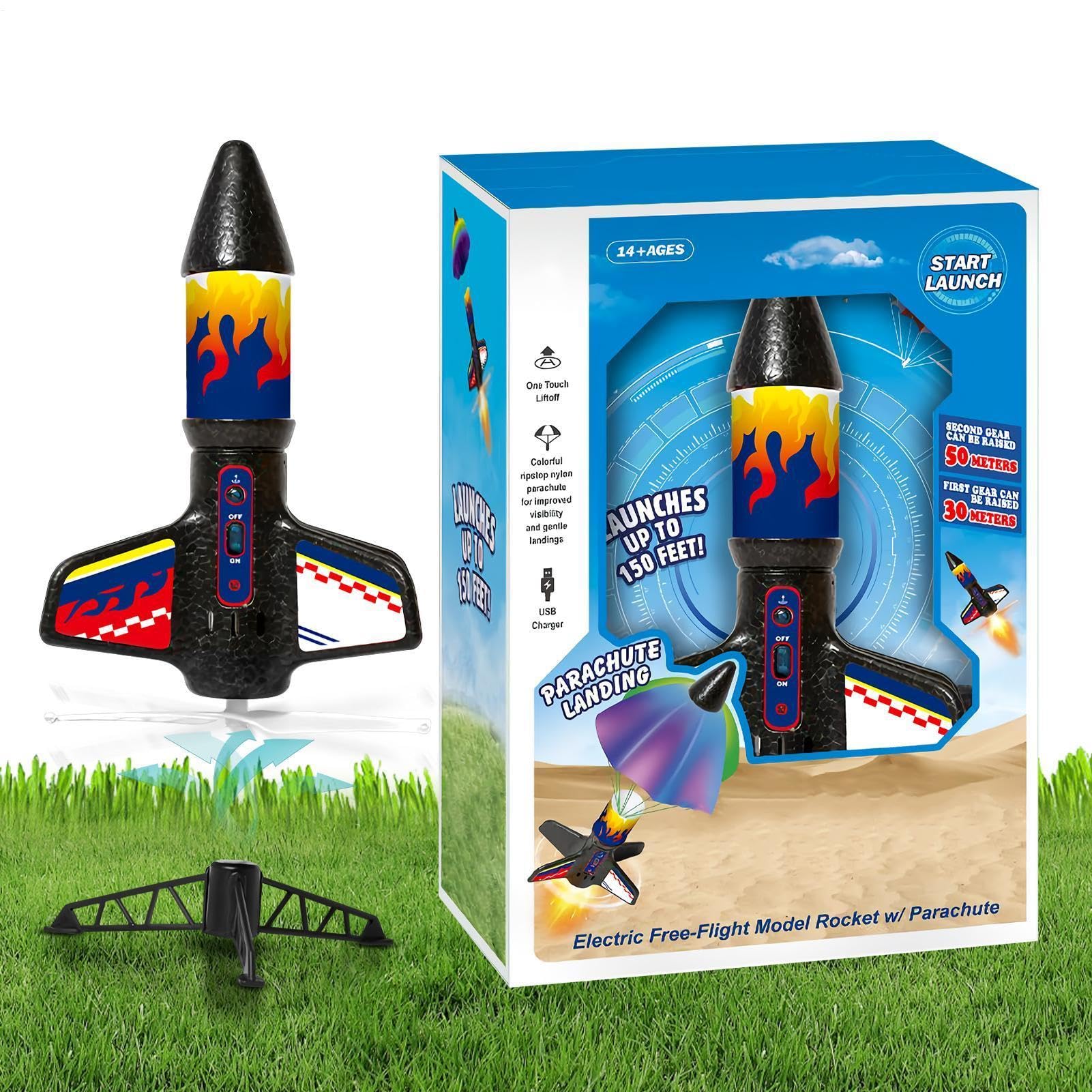 Xpzuik Rocket Launchers Toys for Kids, LED Light-up Outdoor Rocket Toy With Parachute, Fun Air Rockets Launcher Game Toy For Parent-Child Interaction, Students