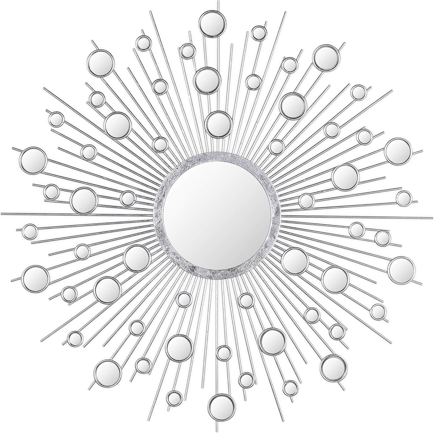 Empire Art Direct "Milkyway I Bling Round Wall Mirror with Silver Metal Frame, Surrounded by Many Smaller Acrylic Mirrors,Vanity, Bethroom Mirror