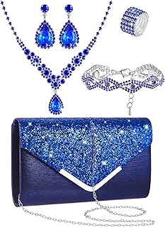 5 Pcs Rhinestone Jewelry Sets Prom Purse Jewelry Rhinestone Clutch Purse Bride Necklace Earrings Bracelets for Women