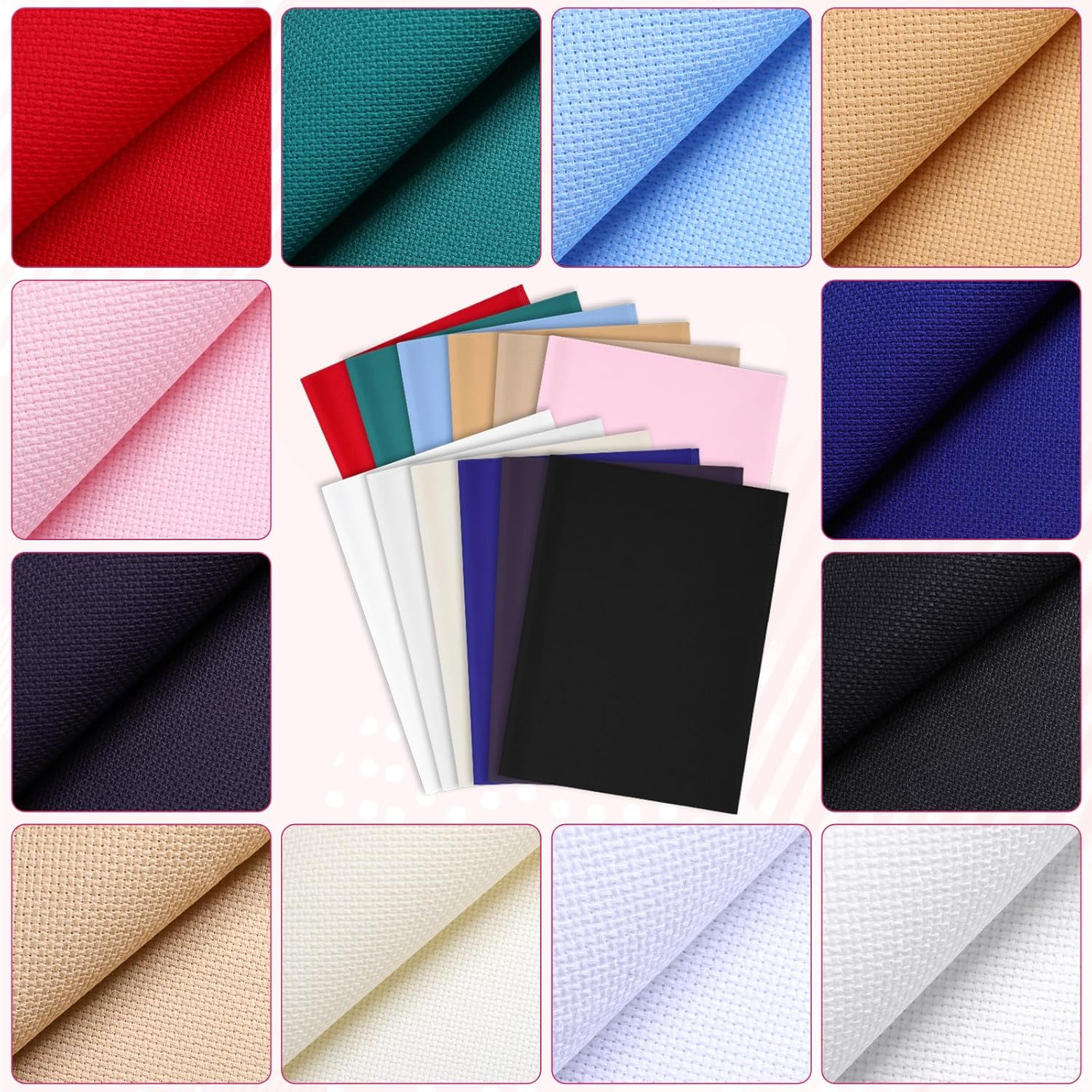 12 Pcs 12 x 18 inch Aida Cloth, Colorful 14 Count Cross Stitch Fabric, Classic Reserve Cross Stitch Aida Cloth, Pre-Cut Fabric for DIY Craft Embroidery Needlework