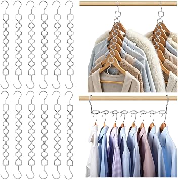 12 Pack Space Saving Hangers for Clothes, Sturdy Metal Hangers Heavy Duty Magic Clothes Space Saver Hanger Organizer with 360 Swivel Hook, Closet Organizers and Storage Dorm Room Essentials Silver