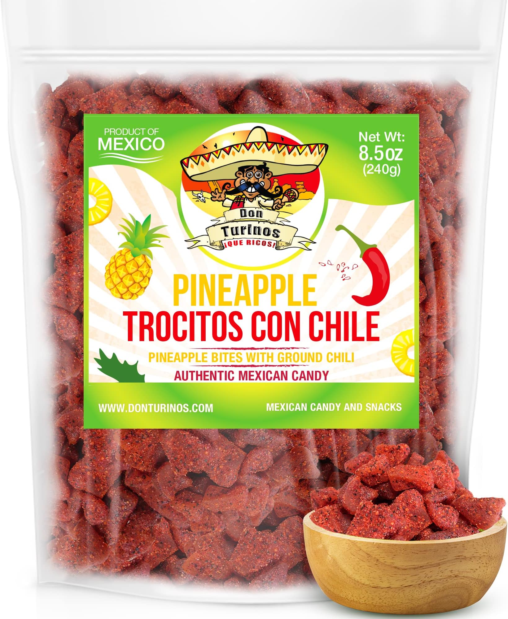 Dried Chili Pineapple Mexican Candy, 8.5 oz, Natural Soft Dry Chunks, Traditional Dulce Mexicano, Sweet and Spicy Flavor, by Don Turinos