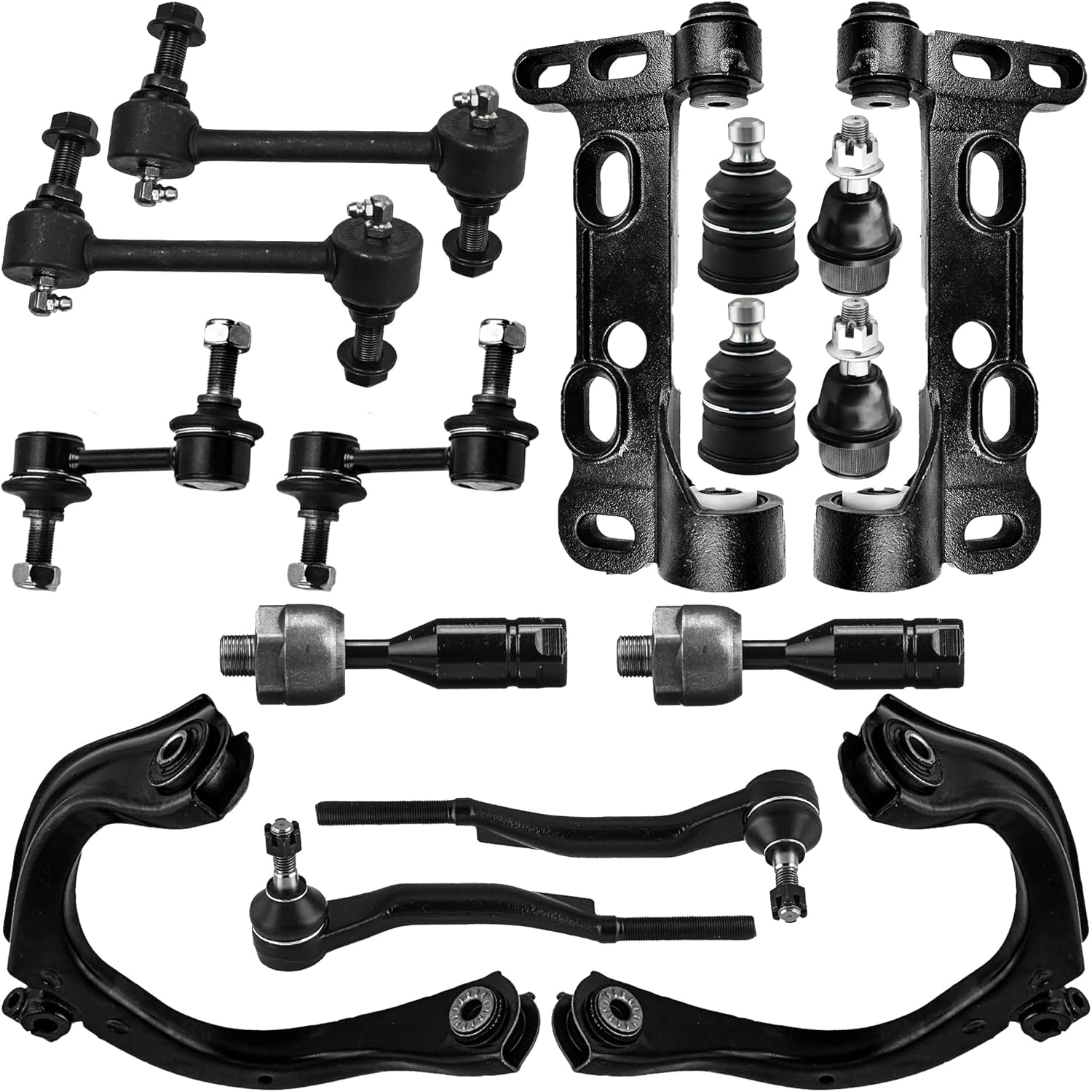 Suspension Front Upper and Lower Control Arm Kit Compatible with Buick Rainier, Chevy SSR Trailblazer EXT, GMC Envoy XL XUV, Isuzu Ascender, Oldsmobile Bravada, Saab 9-7x