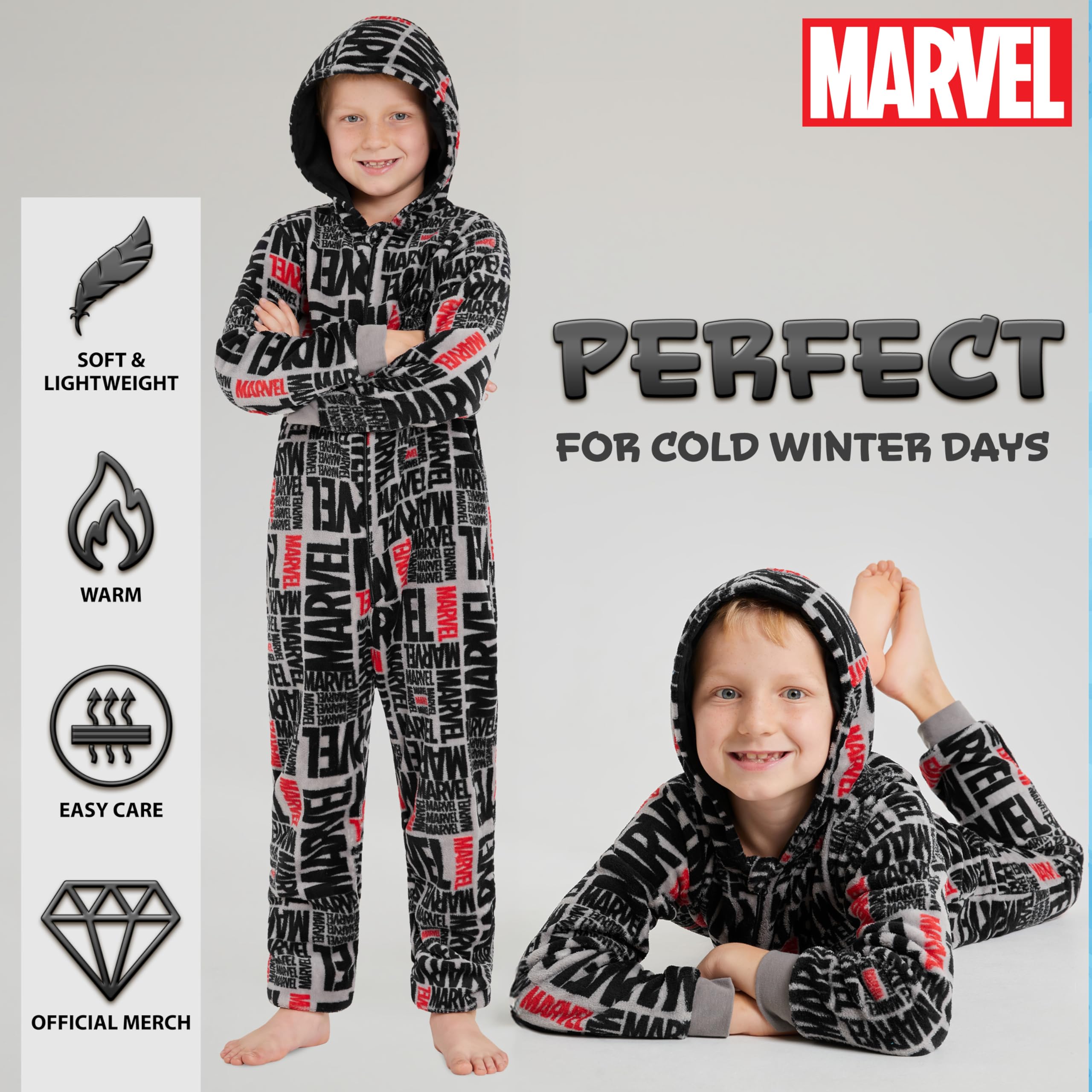 Marvel Combinaison Pyjama Enfant Garcon Surpyjama Grenouillère Garcon en Polaire Onesie Enfant Ado 9-15 Ans Avengers