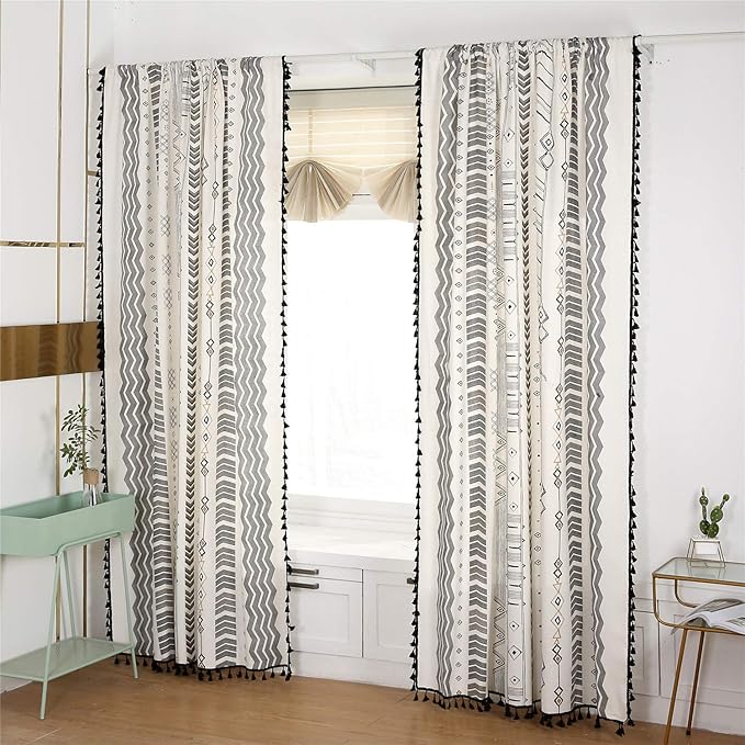 STYHO Bohemian Bedroom Window Curtain with Tassels Cotton Linen Vintage ...