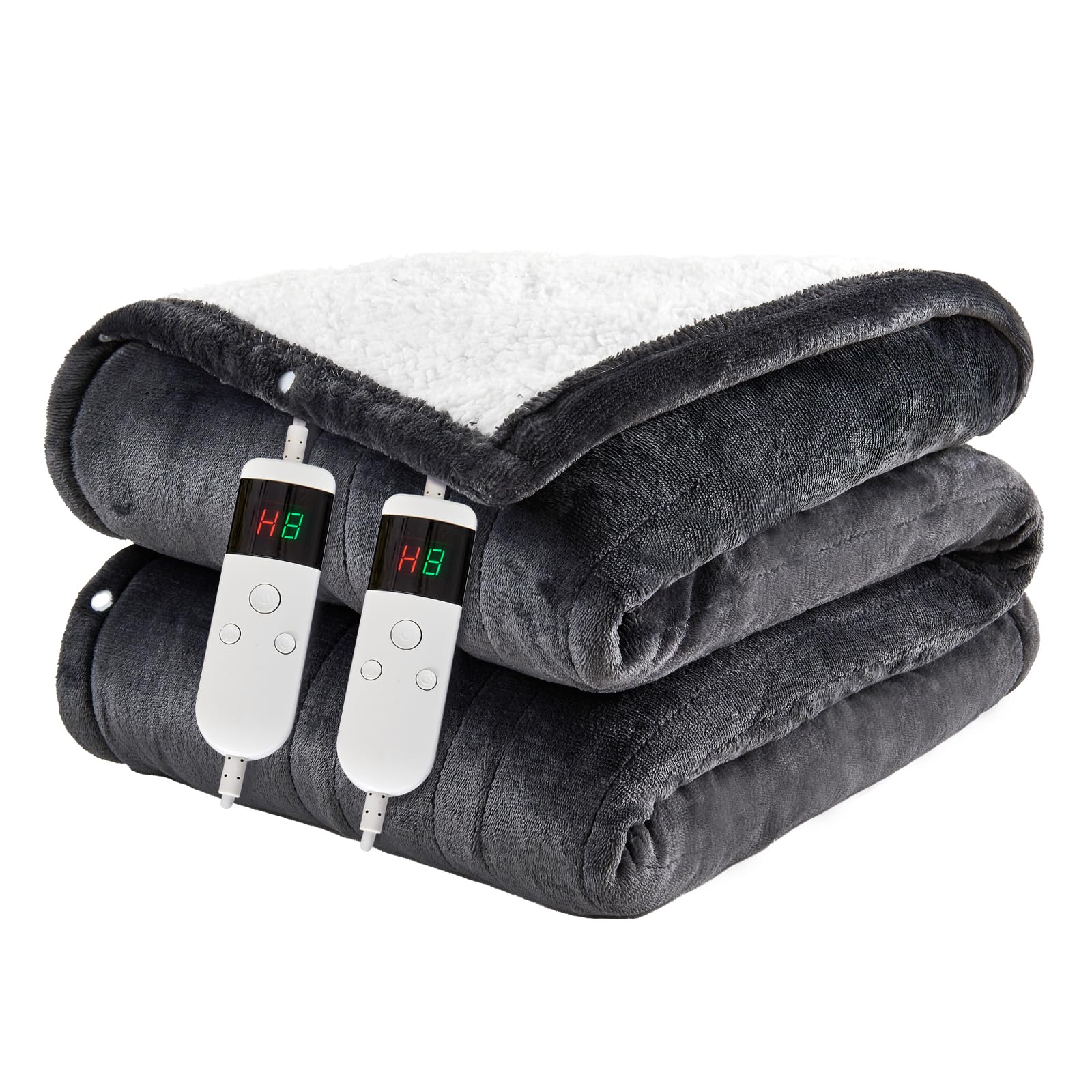 Qieryun Heated Blanket 180×200cm Electric Blanket, 10 Heating Settings, 1-8h Timer overheat Protection, Machine Washable, Flannel & Sherpa Full Body Warming, Electric Throw Blanket for Sofa