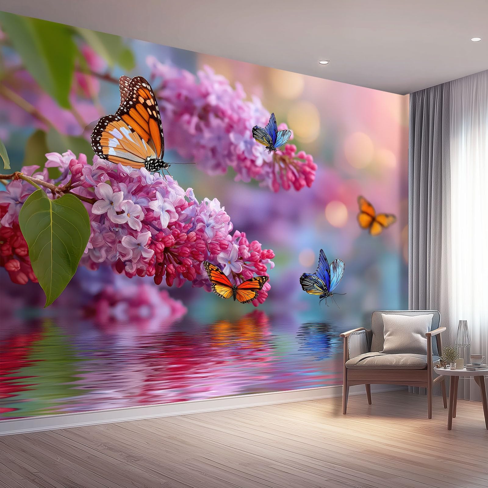 Papier peint intissé fleur papillon 200x140cm multicolore pour décorer le salon