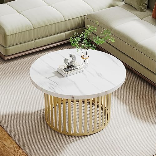 Miniatura 8 de Tribesigns Mesa auxiliar redonda, mesa de centro pequeña de 31.5 pulgadas con parte superior de mármol sintético y marco dorado, mesa de centro