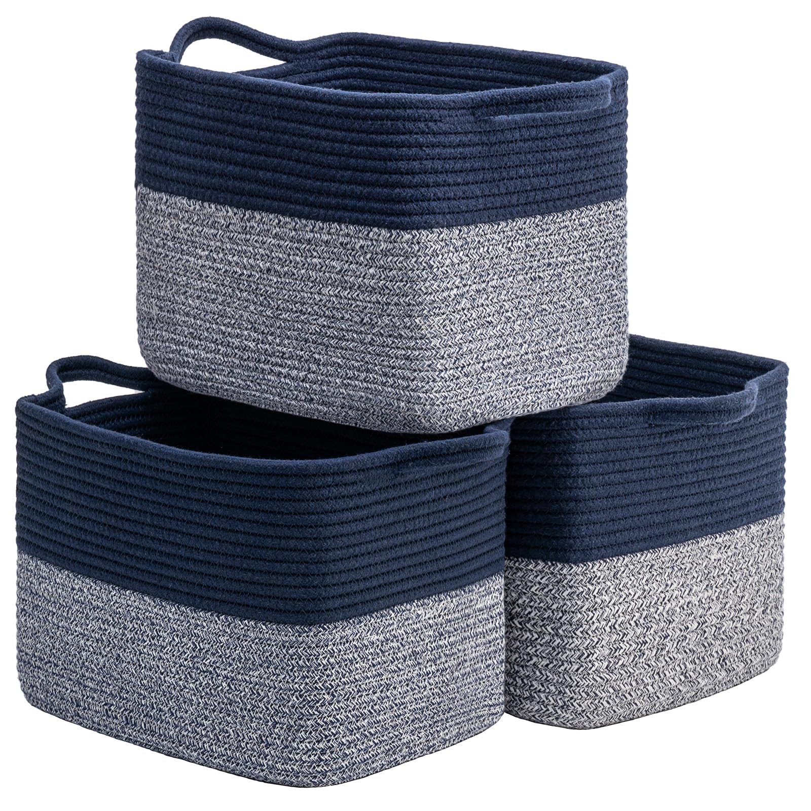 Goodpick Rope Baskets for Storage, Dog Toy Baskets for Organizing, Shelf Baskets for Blankets, Towels, Small Laundry Basket, Toy Storage Bins for Kids, Blue, 13''x10''x9'', 3 Pack