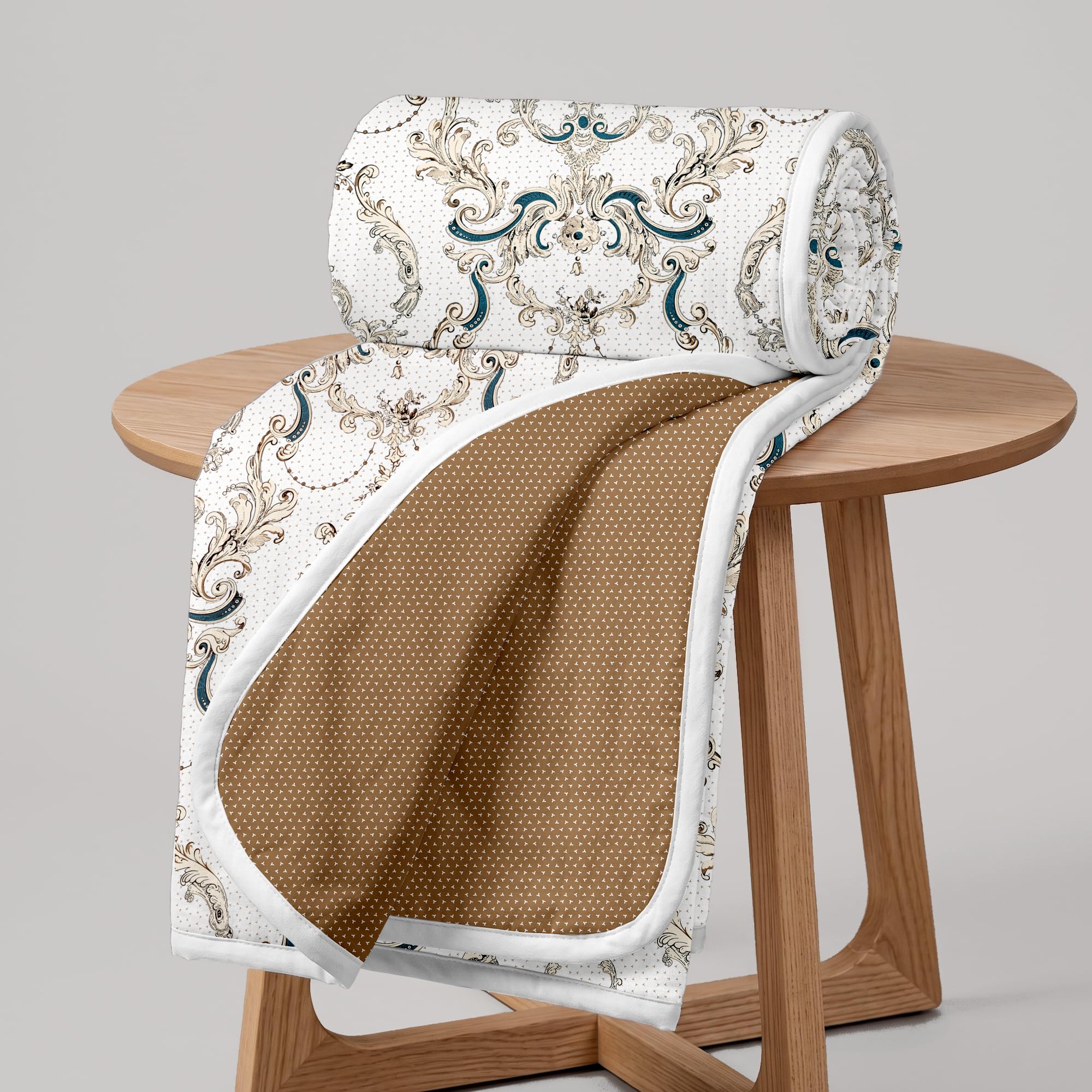 Divine Casa Kalamkari - Manta reversible Dohar de microfibra de 120 g/m², ligera, para cama individual, para todas las estaciones, tamaño 140 x 210 cm, tabaco seco de color