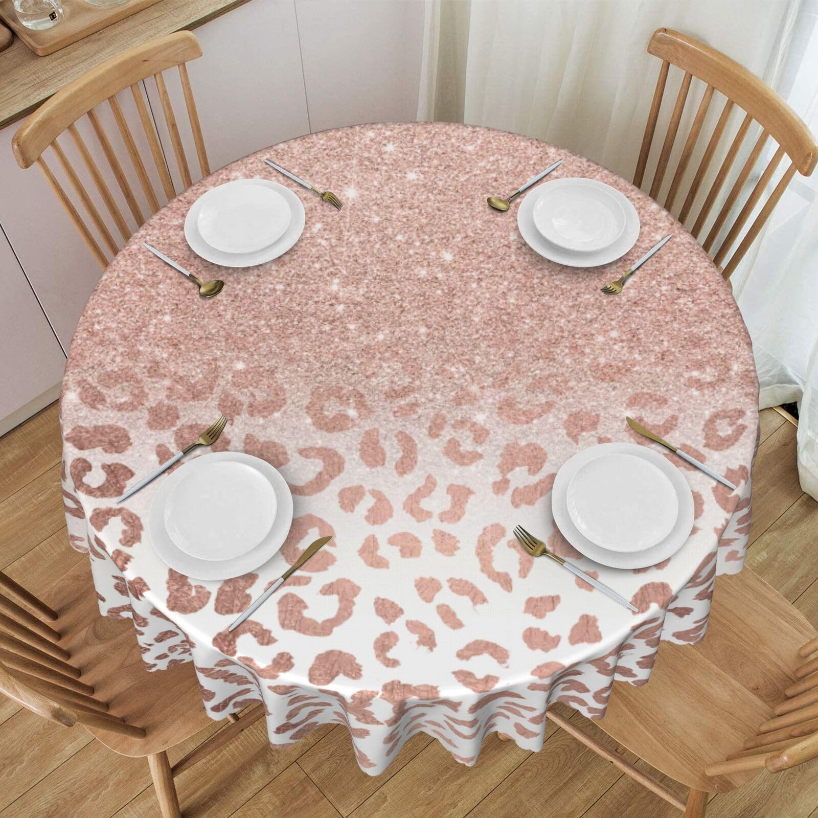 Nappe ronde paillettes or rose 150 cm lavable et imperméable