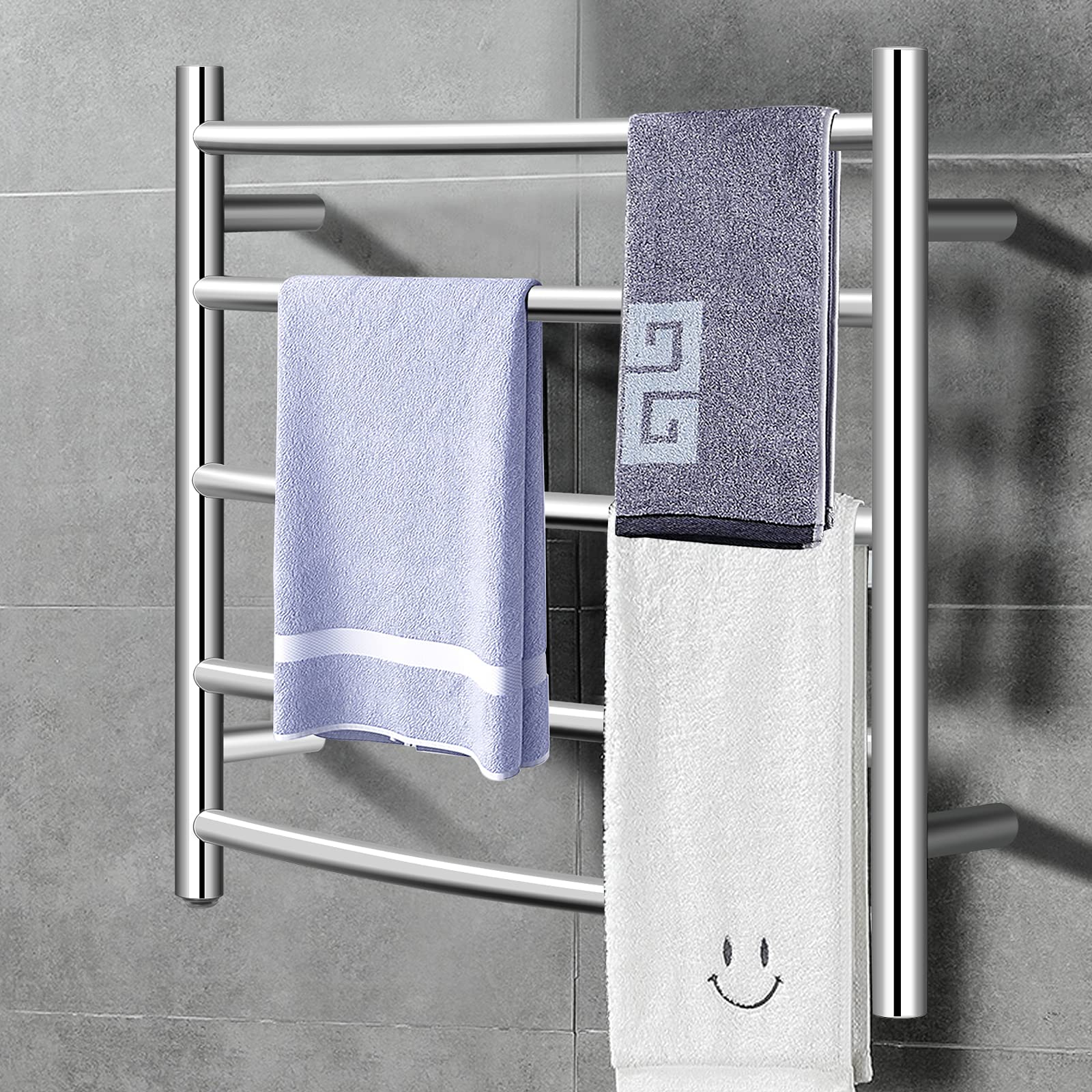 Tangkula Towel Warmer, Wall Mounted Curved Towel Drying Rack, Electric  Heated 5 Bars Towel Warmer Rack, Polished 304 Stainless Steel Plug-in  Heated Towel Rack for Bathroom, 24.5”L x 6”W x 22”H :