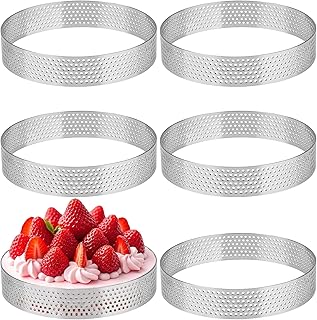 6 Pièces Ø 10 cm Cercle à Pâtisserie, Cercle à Tarte Perforé en 430 Acier Inoxydable, Moule à Tartes Pâtisseries Mini Gâteaux Mini Pizzas Muffins
