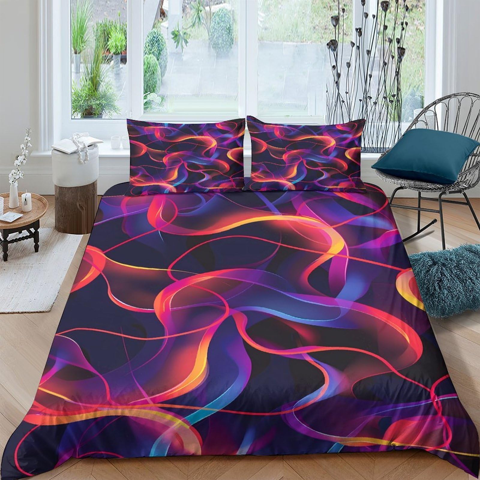 Ctjqhvkz Style-10 3D Printed Neon Abstract Fitted Sheet Microfiber Soft Breathable Swirl Pattern Mattress Cover For Bedroom Dorm Decor Single（135X200cm）