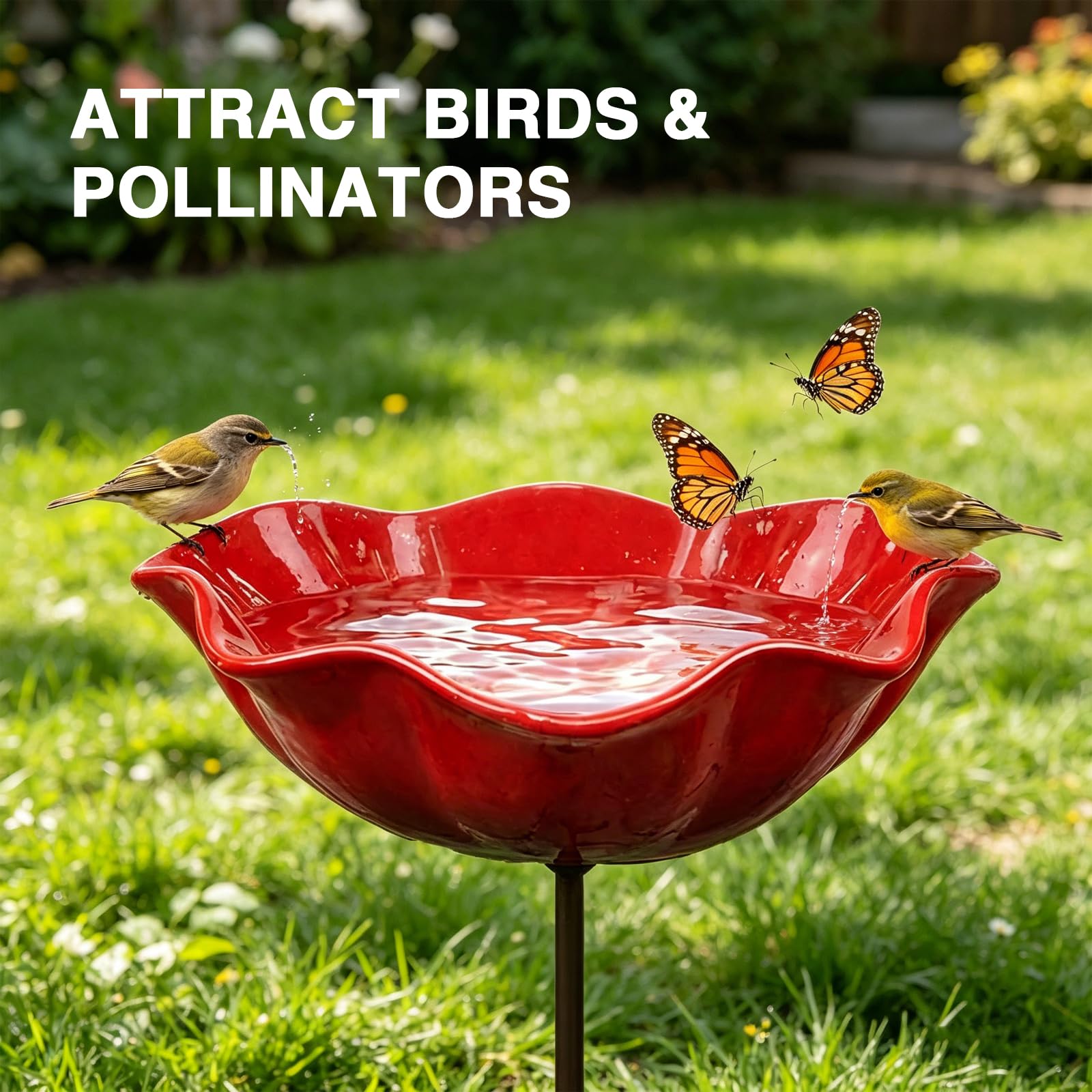 50 * 13cm Metal Flowers for Garden, Flower Bird Feeder, Metal Garden Flowers On Stakes, Metals Bird Bath, Gardens Bird Bath, Metals Bird Feeder, Flower-Shaped Bee Watering Station for Gardens (1pc) - 2