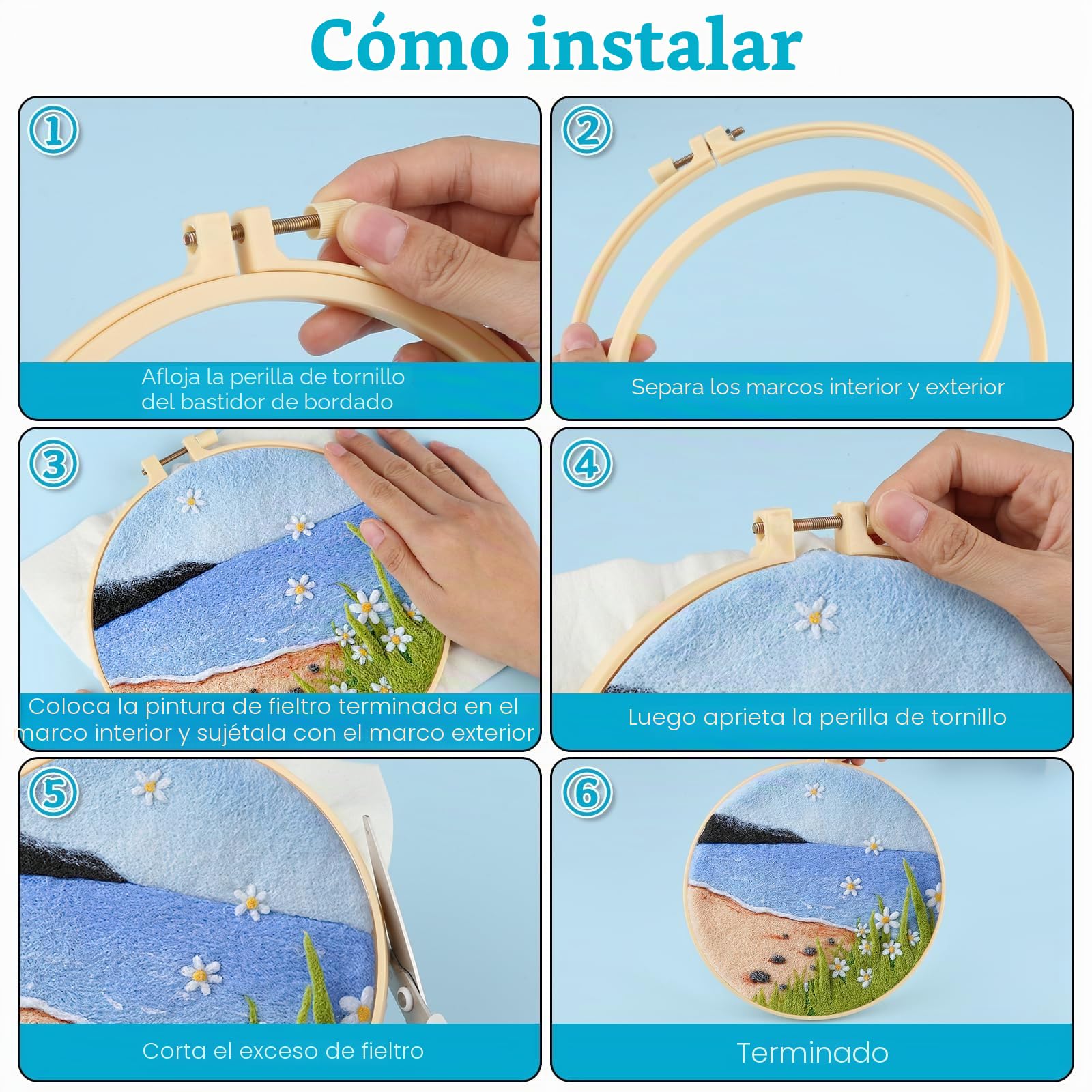 2 juegos de kit de fieltro de aguja, kits de fieltro para principiantes adultos, kit de inicio de fieltro de aguja, incluye tela afieltrada, lana, marco de cuadro, aguja, almohadilla de espuma e