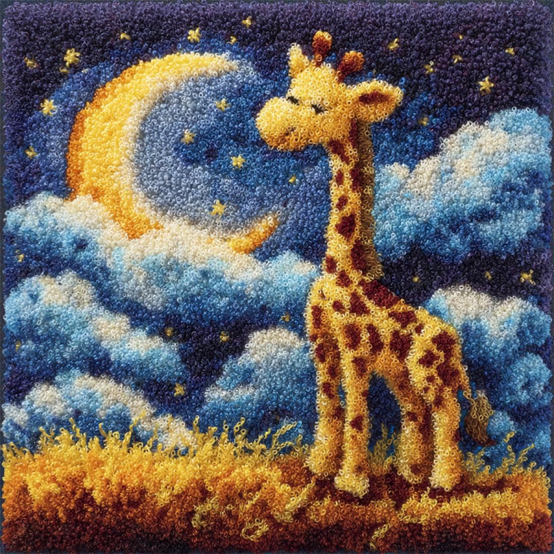 Kitquiver Animal Latch Hook Cushion Kits Giraffe and The Moon Crochet Needlework Crafts with Latch Hook Tool for Adults DIY Handmade Home Cushion Kits Decor 17x17In