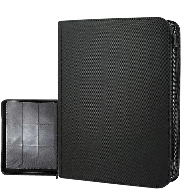 高品质PU卡片收集夹 - 9个口袋，带拉链设计（黑色）